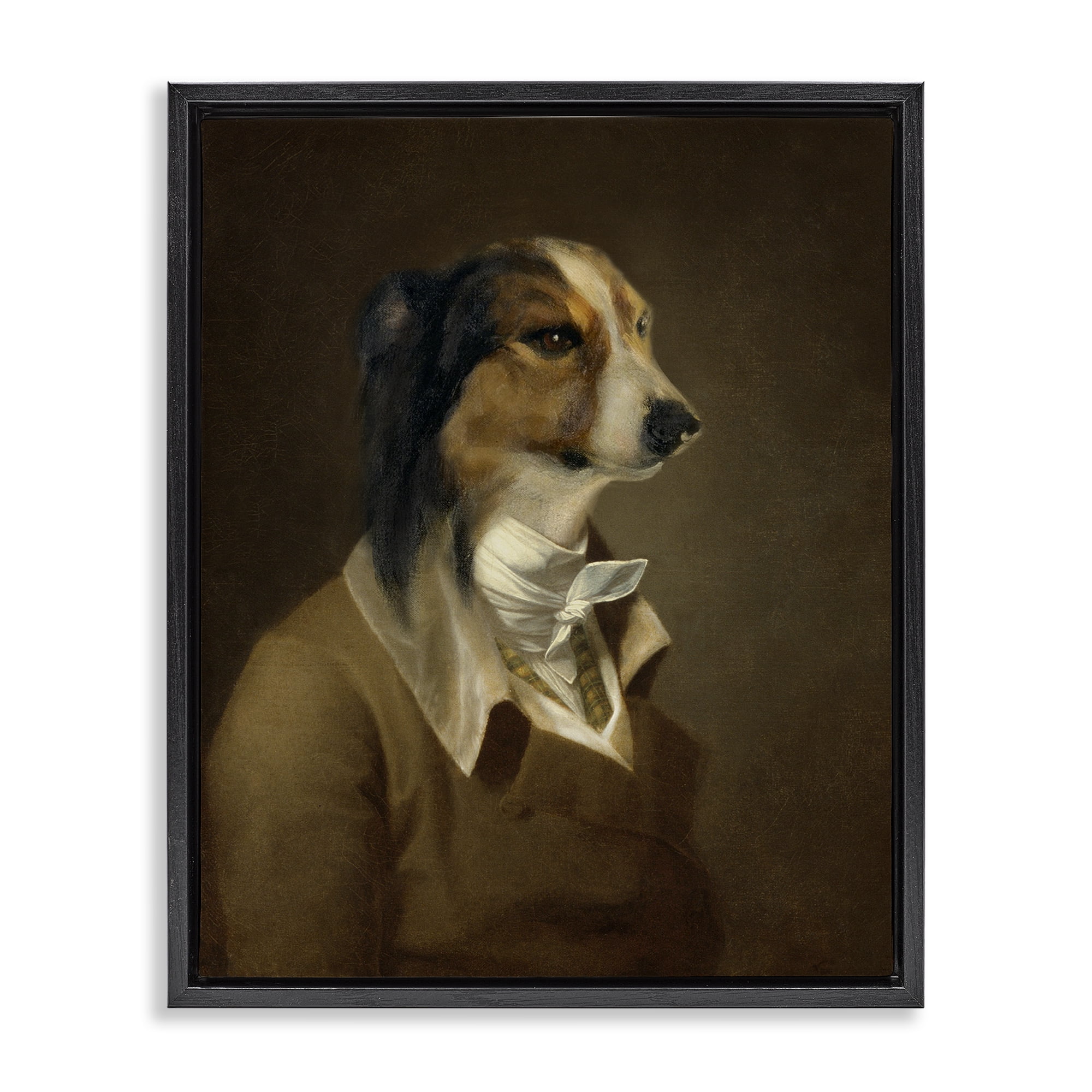 Stupell Industries Classic Attire Dog Portrait Animals & Insects Painting Black Floater Framed Canvas Art Print Wall Art, 25 x 31