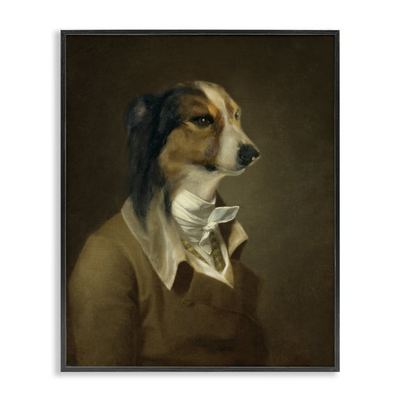 Stupell Industries Classic Attire Dog Portrait Animals & Insects Painting Black Framed Art Print Wall Art, 11 x 14