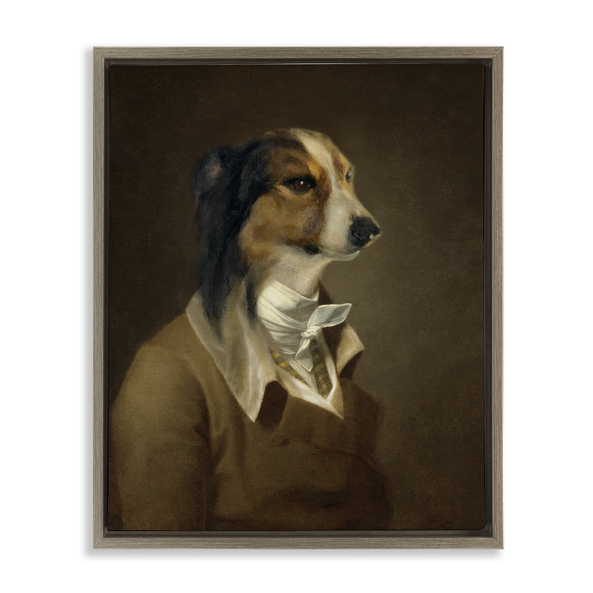 Stupell Industries Classic Attire Dog Portrait Animals & Insects Painting Brown Floater Framed Canvas Art Print Wall Art, 25 x 31