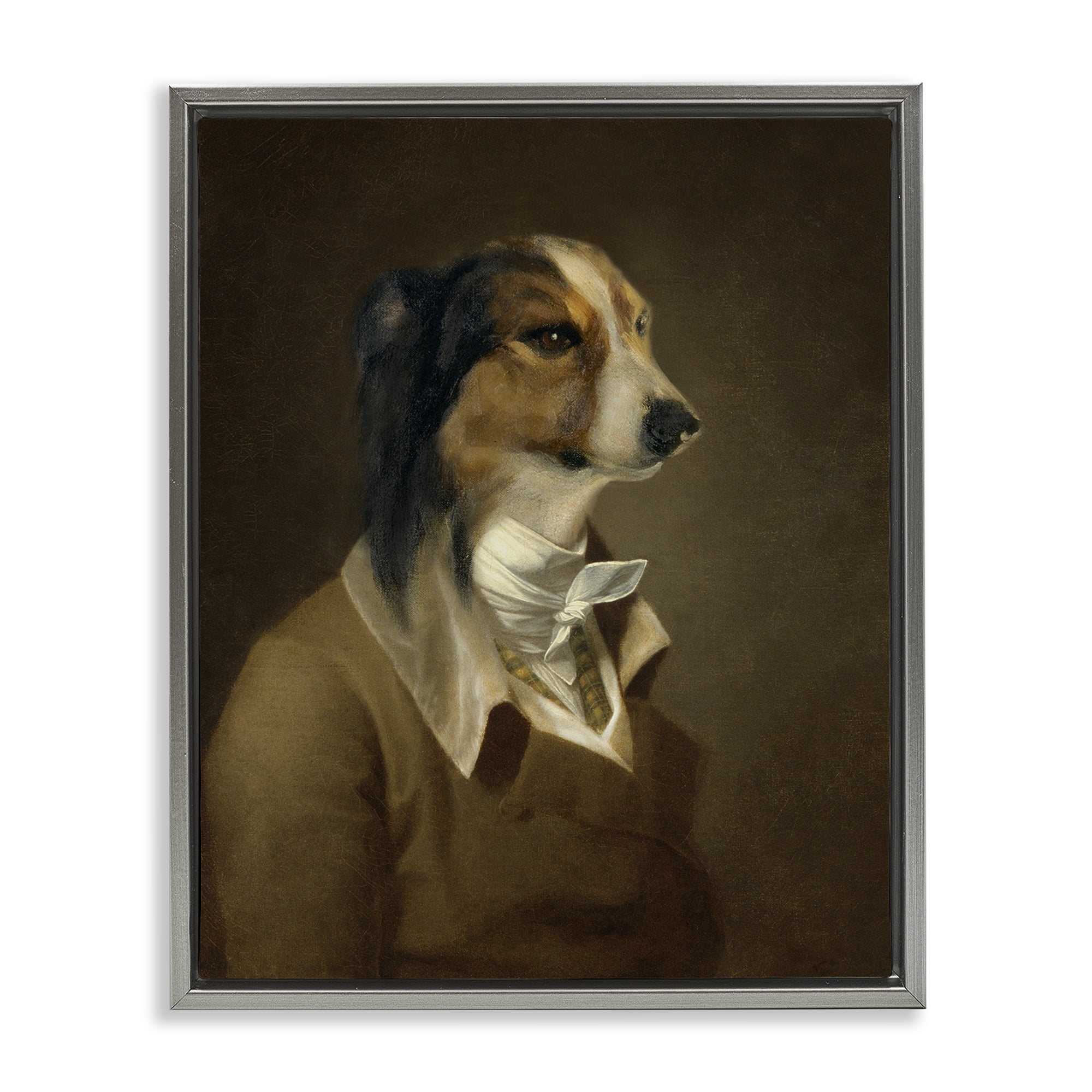 Stupell Industries Classic Attire Dog Portrait Animals & Insects Painting Gray Floater Framed Canvas Art Print Wall Art, 25 x 31