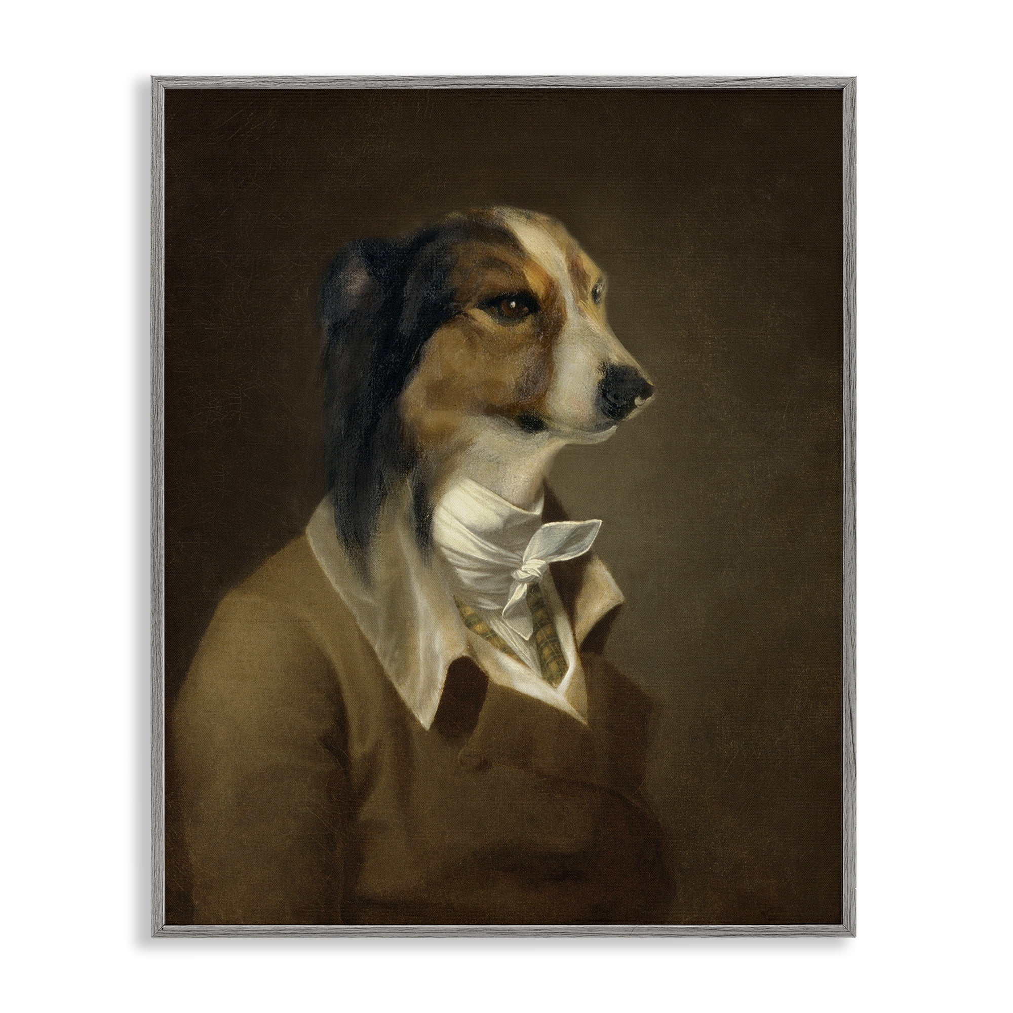 Stupell Industries Classic Attire Dog Portrait Animals & Insects Painting Gray Framed Art Print Wall Art, 24 x 30