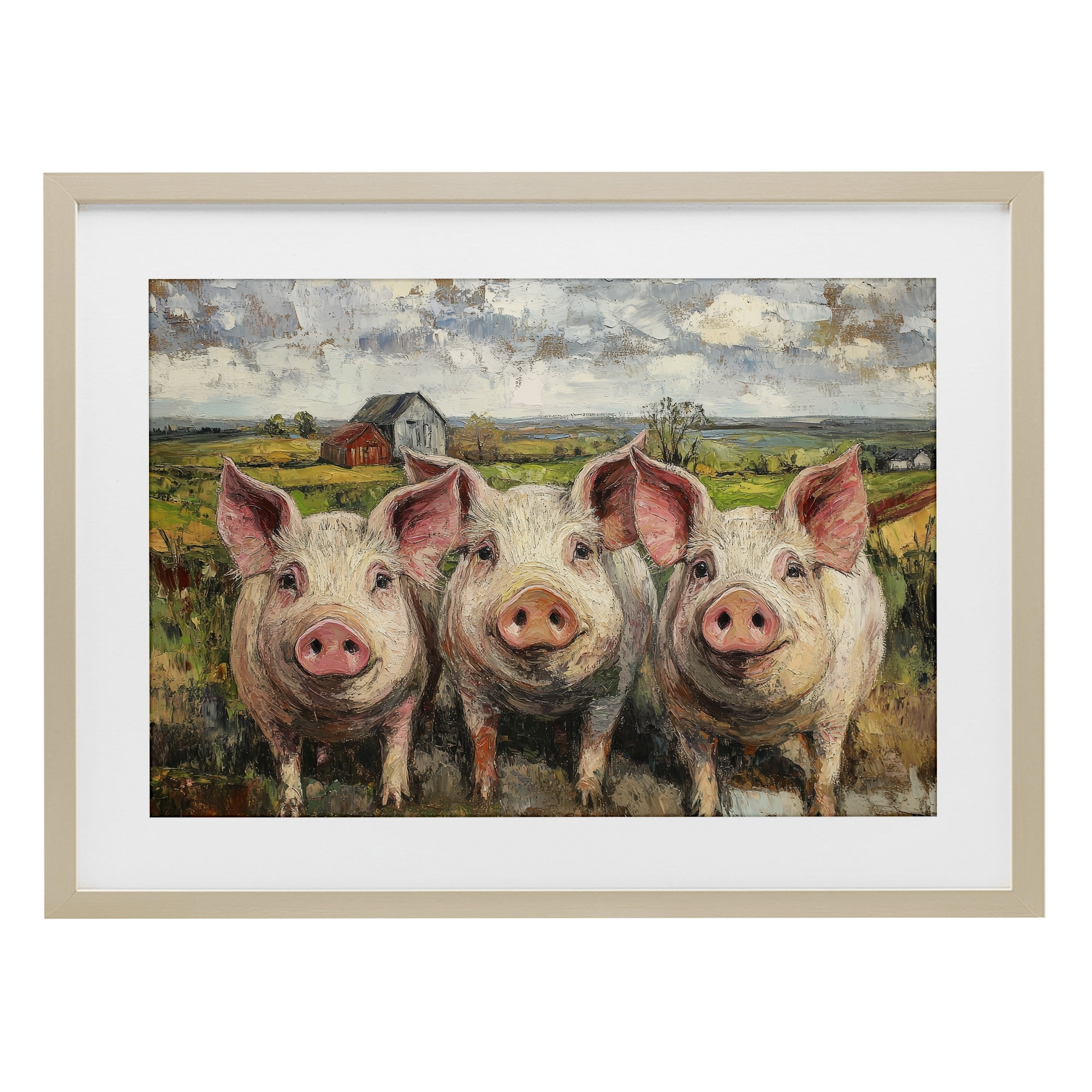Stupell Industries Classic Barnyard Pigs in Countryside Birch Framed Print Under Glass, design by Petal Prints Design