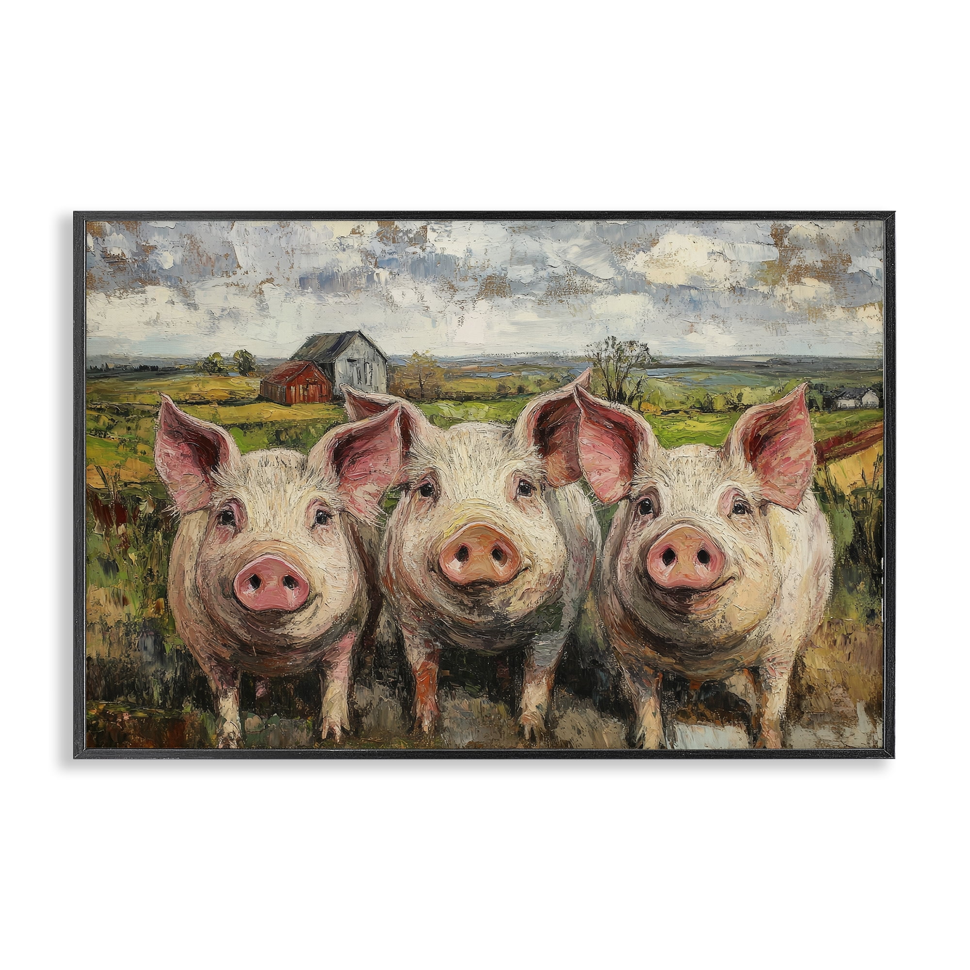 Stupell Industries Classic Barnyard Pigs in Countryside Black Framed Giclee Art, design by Petal Prints Design