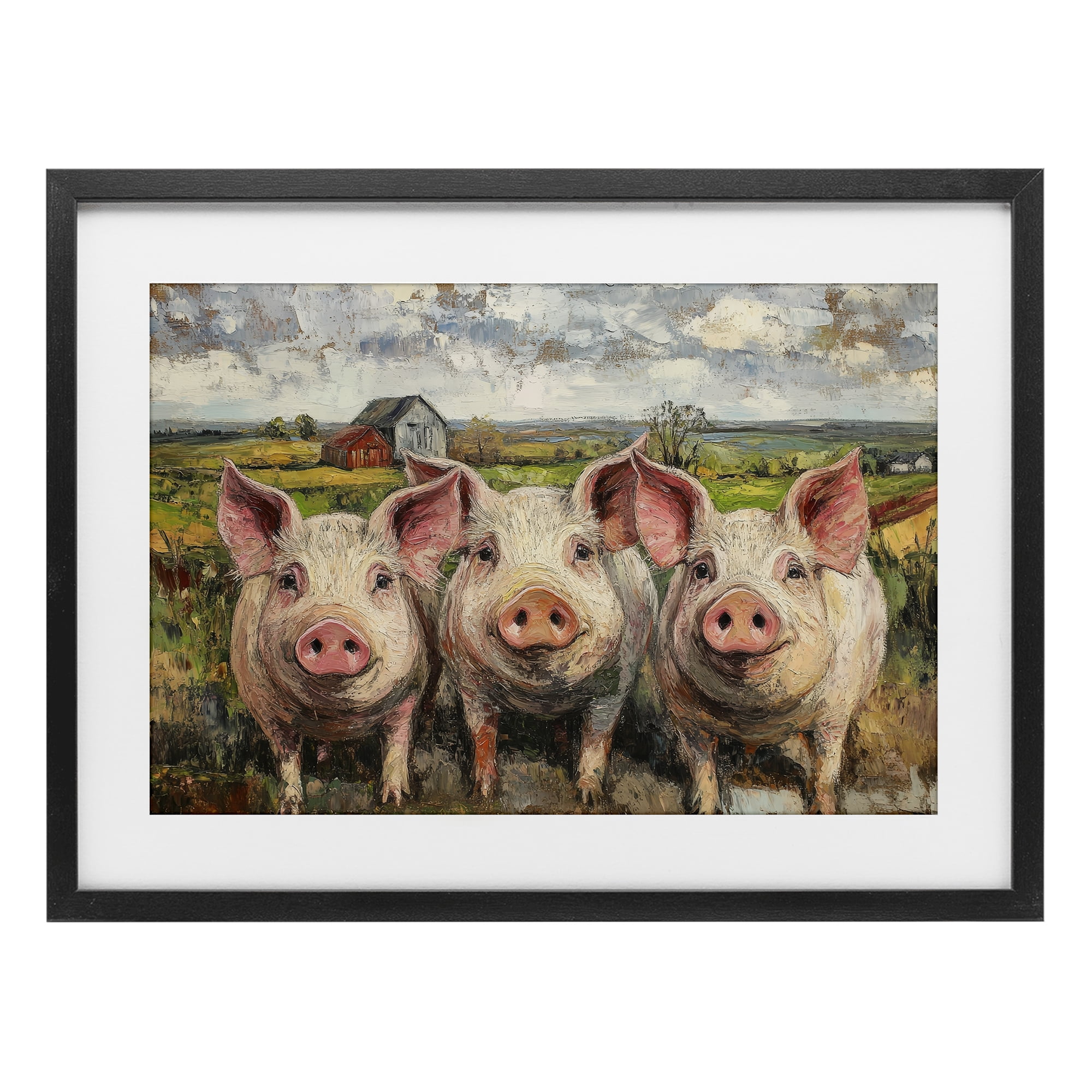 Stupell Industries Classic Barnyard Pigs in Countryside Black Framed Print Under Glass, design by Petal Prints Design