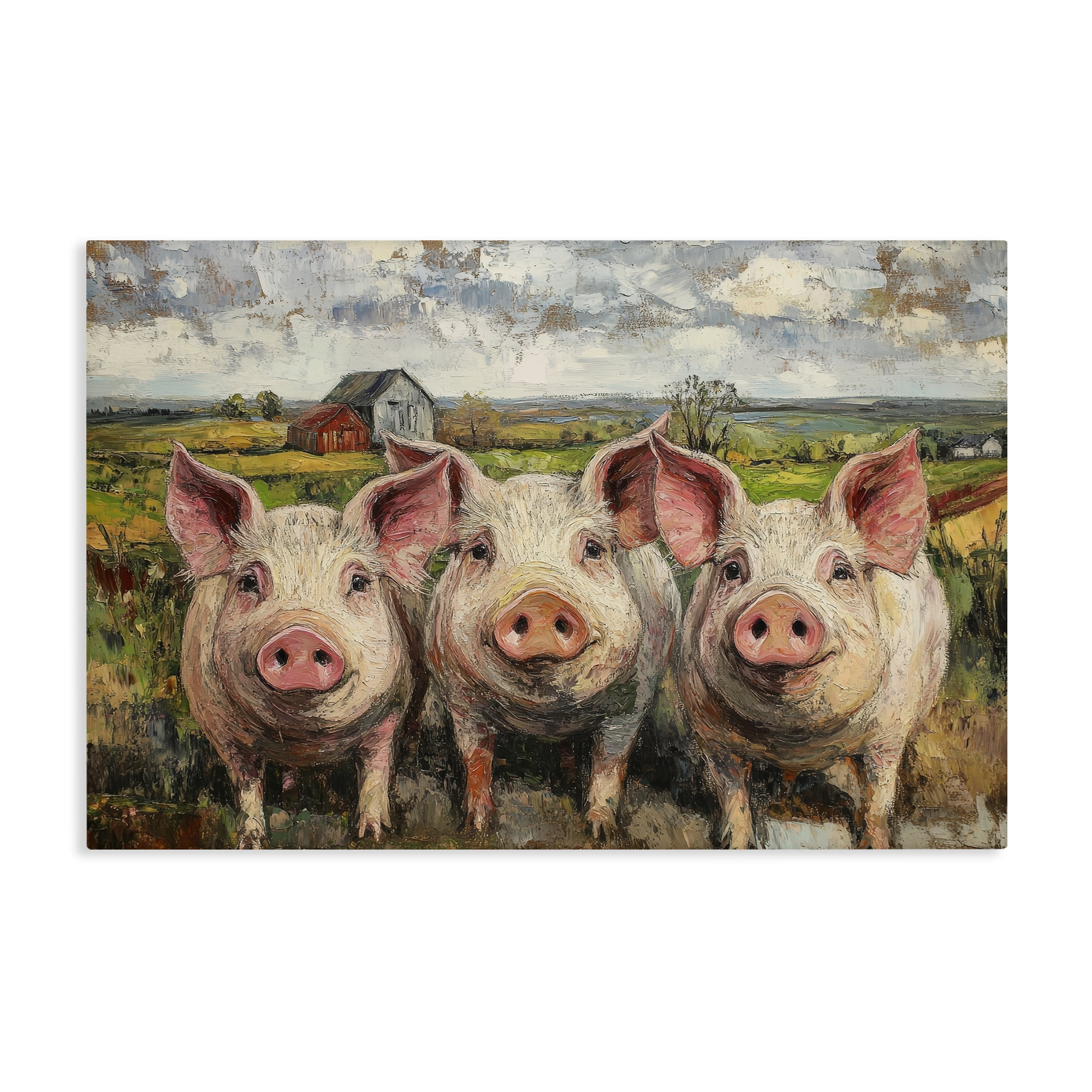 Stupell Industries Classic Barnyard Pigs in Countryside Canvas Wall Art, design by Petal Prints Design