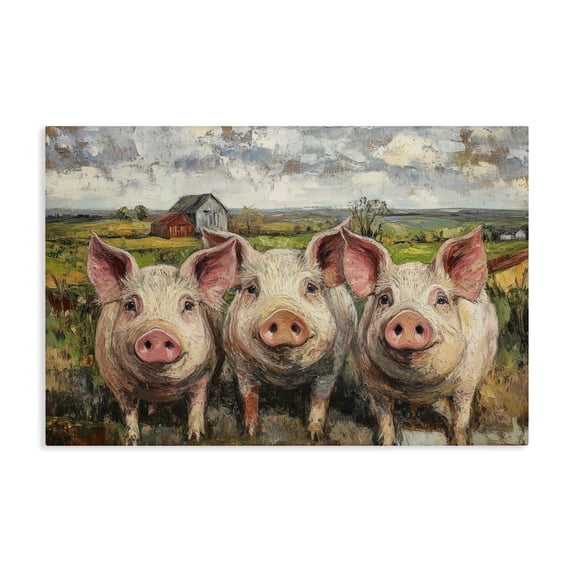 Stupell Industries Rustic Lodge Classic Barnyard Pigs in Countryside Canvas Art, 30 x 20, by Petals Prints Design