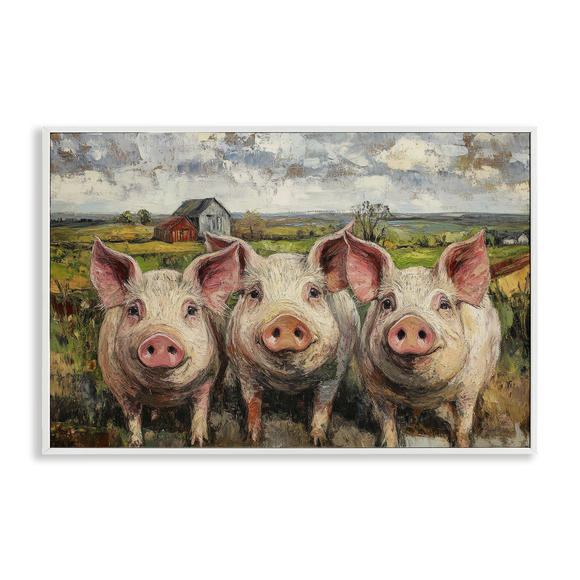 Stupell Industries Classic Barnyard Pigs in Countryside White Framed Giclee Art, design by Petal Prints Design