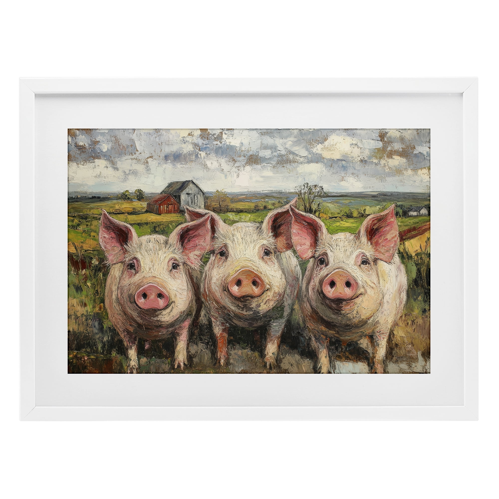 Stupell Industries Classic Barnyard Pigs in Countryside White Framed Print Under Glass, design by Petal Prints Design