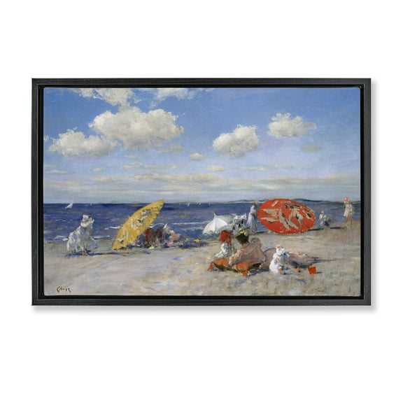 Stupell Industries Classic Beachgoers Scene Nautical & Beach Painting Black Floater Framed Canvas Art Print Wall Art, 25 x 17