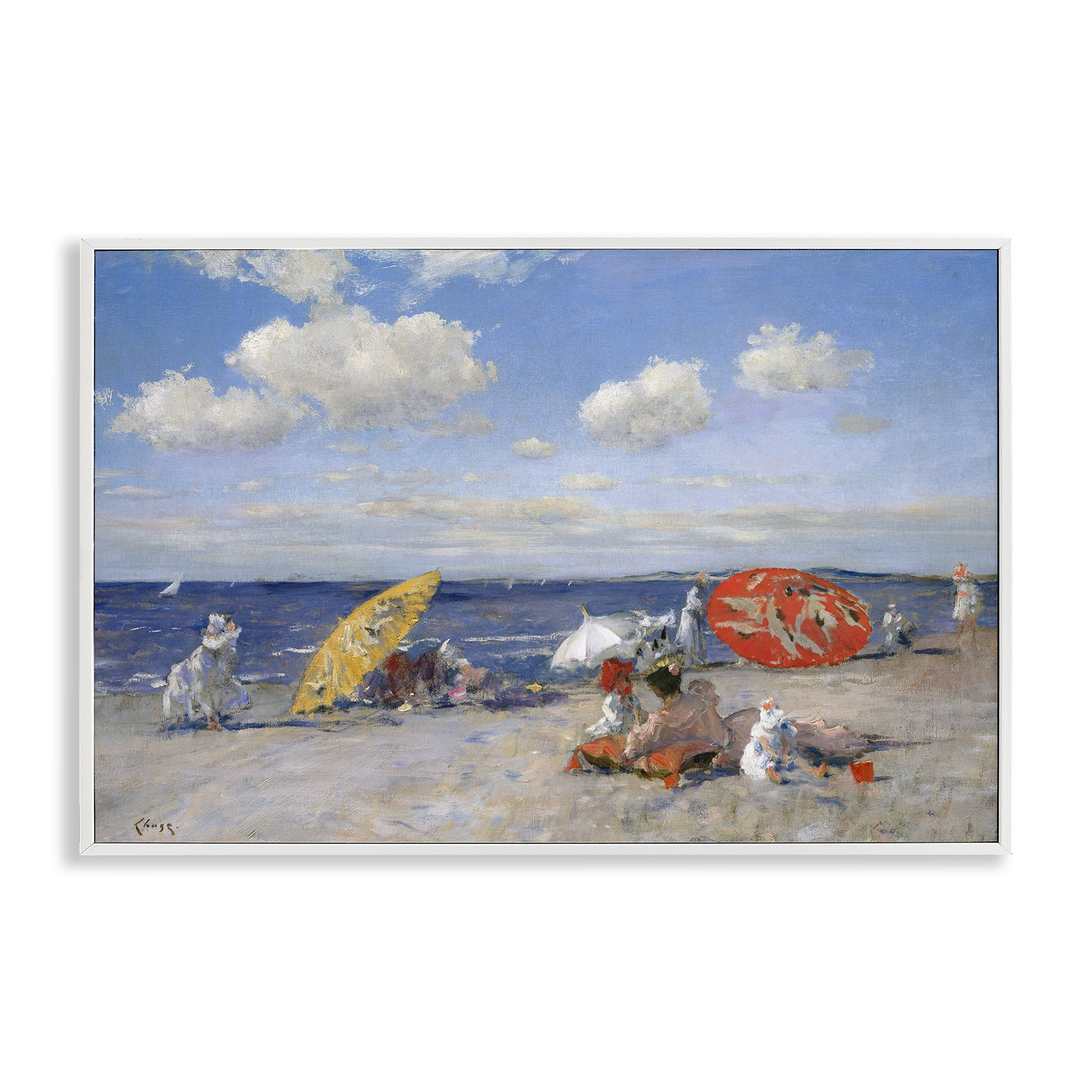 Stupell Industries Classic Beachgoers Scene Nautical & Beach Painting White Framed Art Print Wall Art, 18 x 12