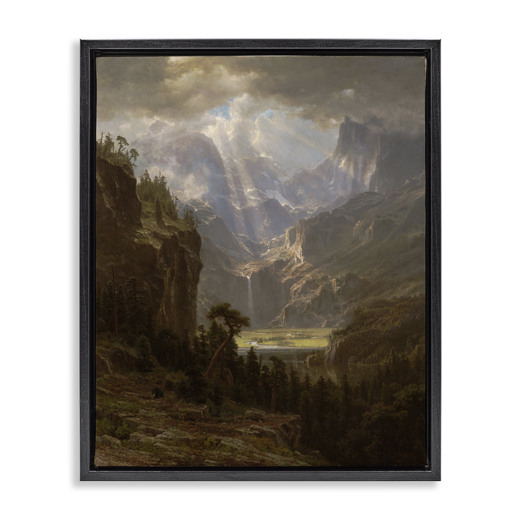 Stupell Industries Classic Bierstadt Rocky Mountains Landscape & Nature Painting Black Floater Framed Canvas Art Print Wall Art, 25 x 31