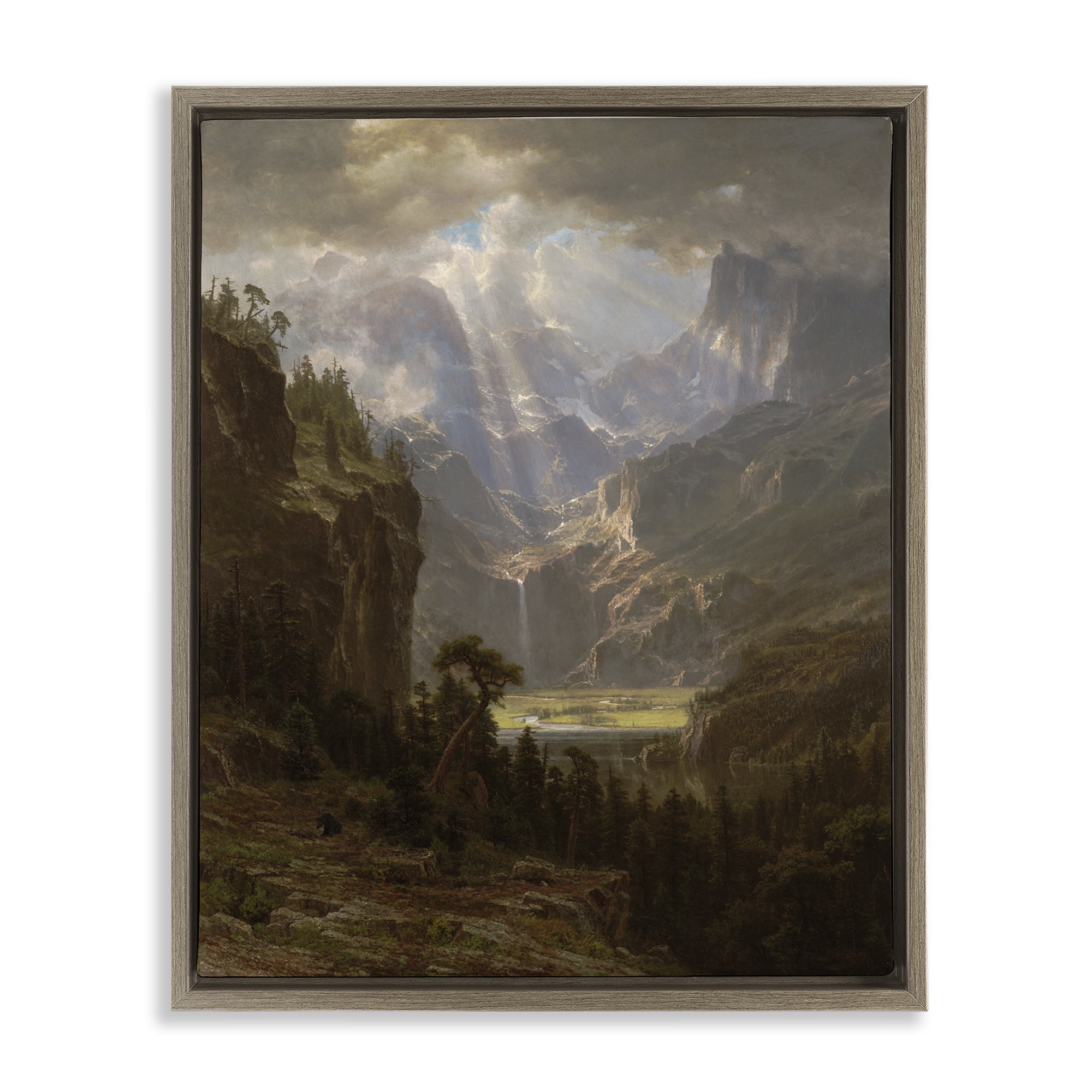 Stupell Industries Classic Bierstadt Rocky Mountains Landscape & Nature Painting Brown Floater Framed Canvas Art Print Wall Art, 17 x 21