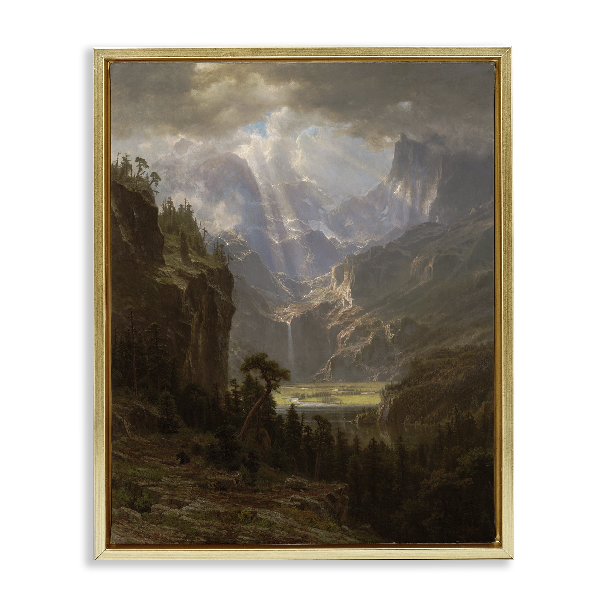 Stupell Industries Classic Bierstadt Rocky Mountains Landscape & Nature Painting Gold Floater Framed Canvas Art Print Wall Art, 25 x 31
