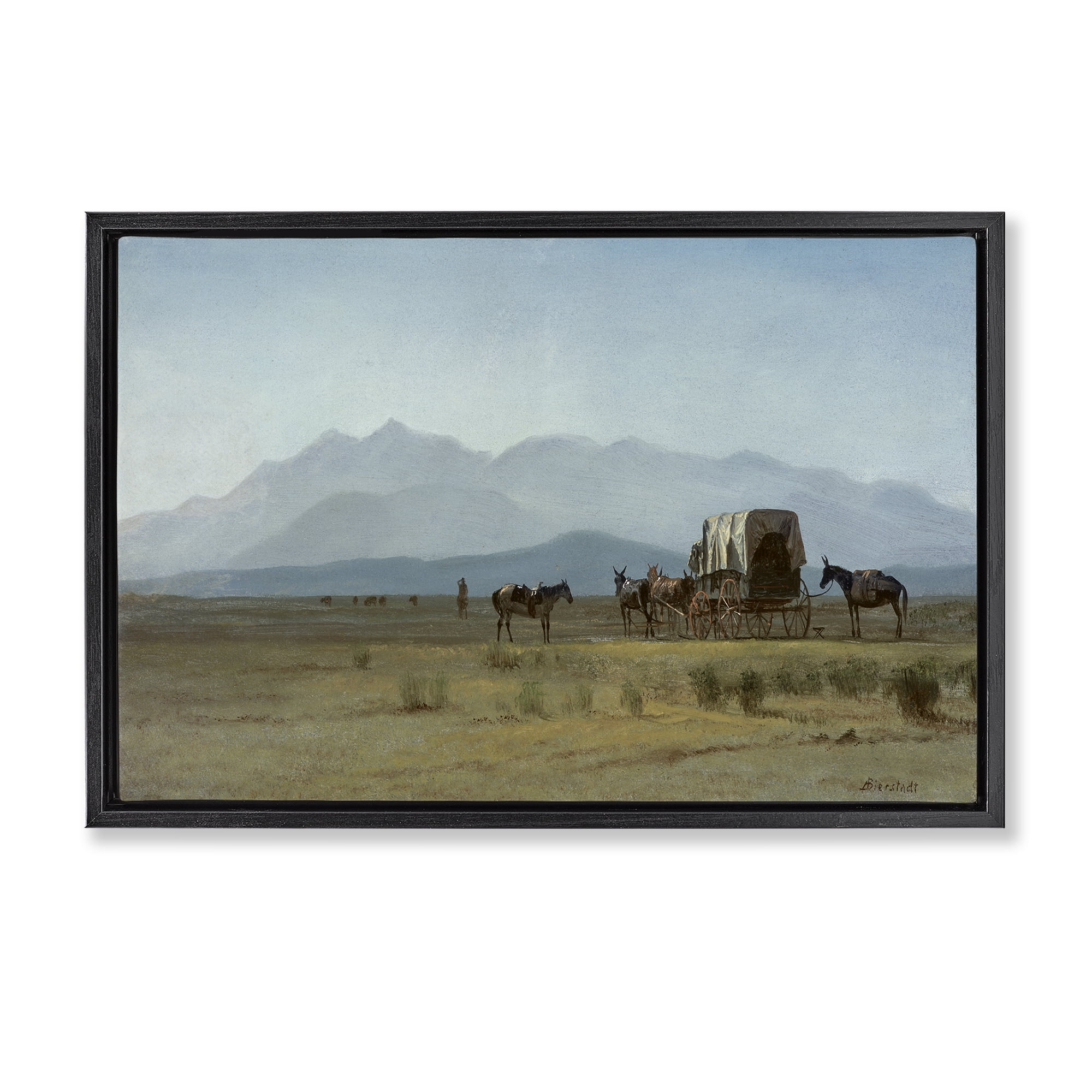 Stupell Industries Classic Bierstadt Surveyor's Wagon Landscape & Nature Painting Black Floater Framed Canvas Art Print Wall Art, 25 x 17