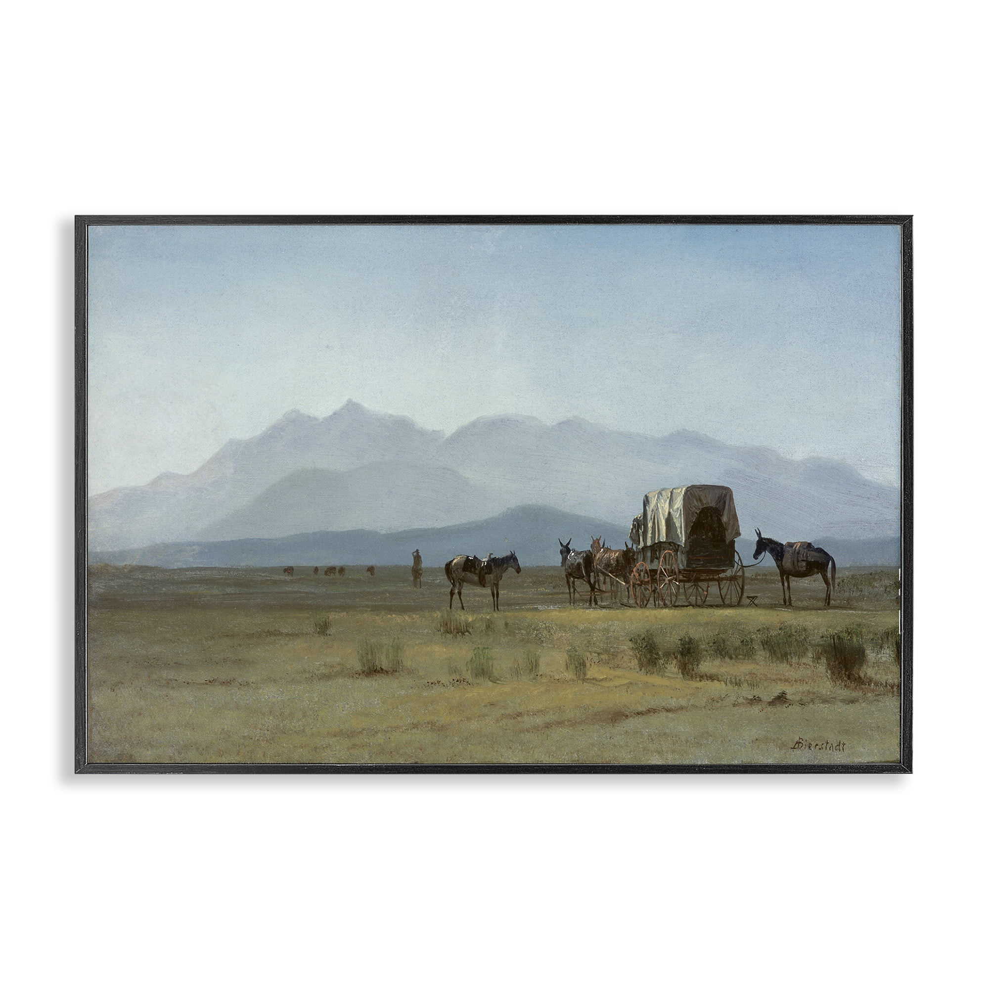 Stupell Industries Classic Bierstadt Surveyor's Wagon Landscape & Nature Painting Black Framed Art Print Wall Art, 30 x 20