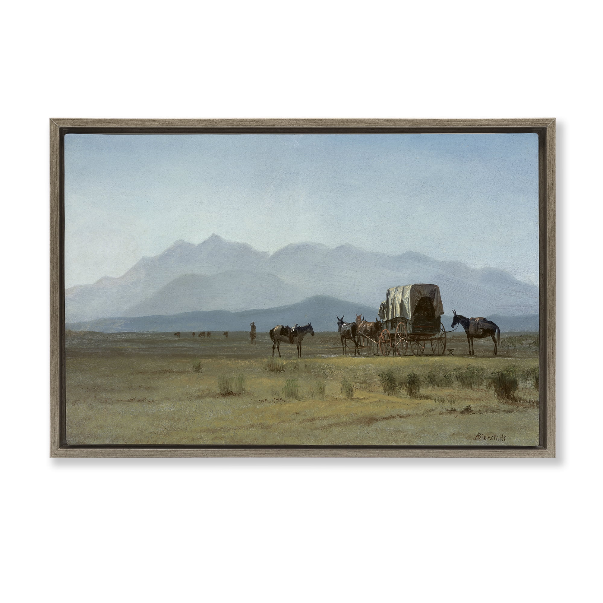 Stupell Industries Classic Bierstadt Surveyor's Wagon Landscape & Nature Painting Brown Floater Framed Canvas Art Print Wall Art, 31 x 21