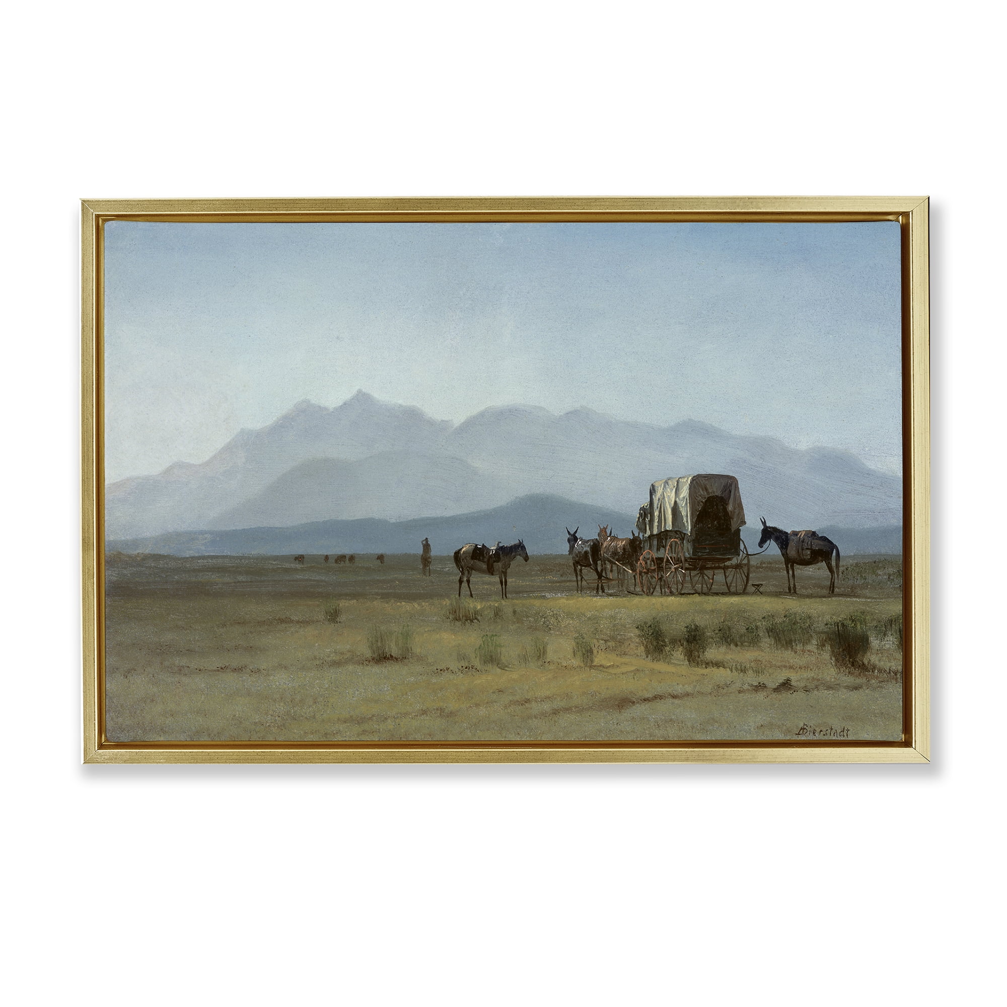 Stupell Industries Classic Bierstadt Surveyor's Wagon Landscape & Nature Painting Gold Floater Framed Canvas Art Print Wall Art, 25 x 17