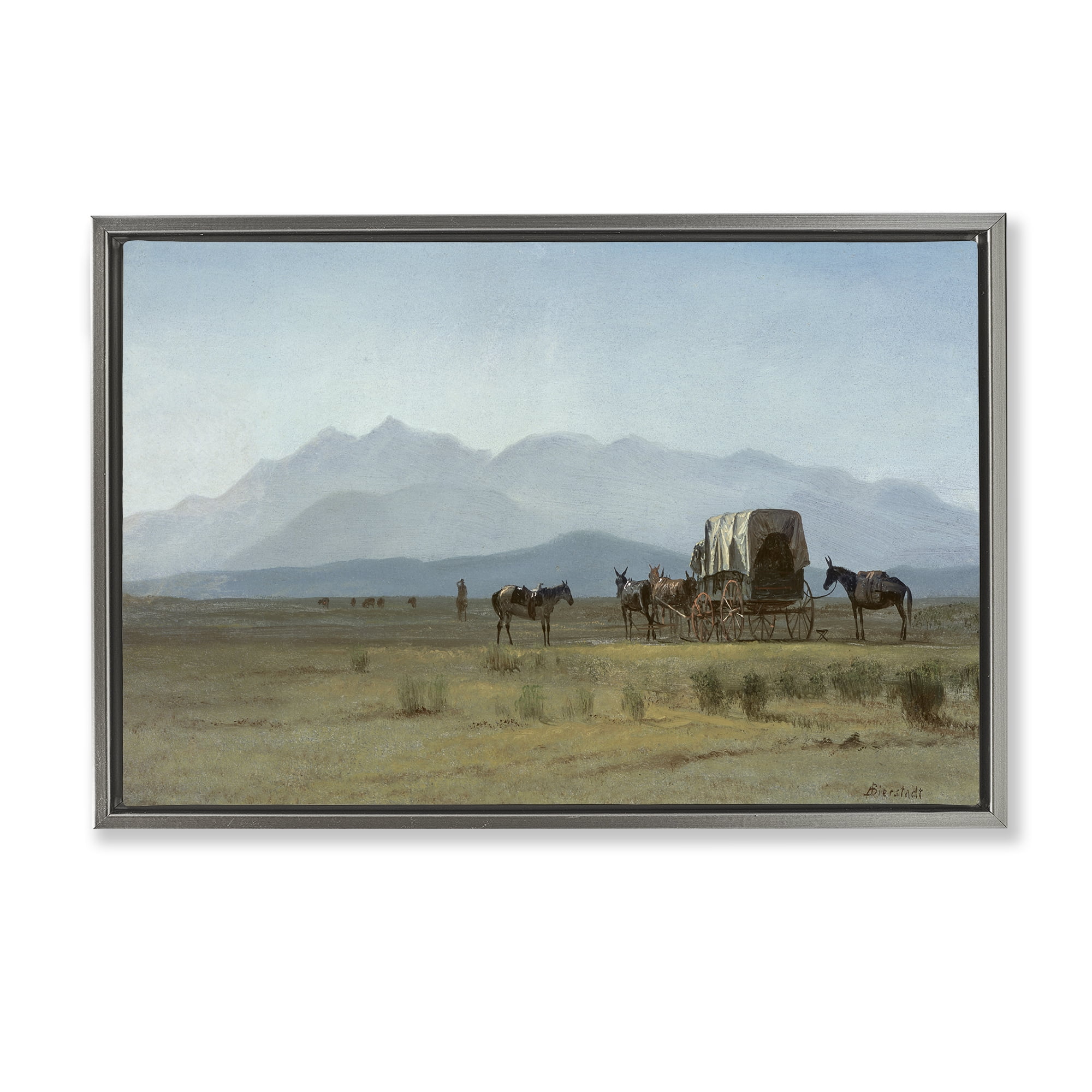 Stupell Industries Classic Bierstadt Surveyor's Wagon Landscape & Nature Painting Gray Floater Framed Canvas Art Print Wall Art, 31 x 21