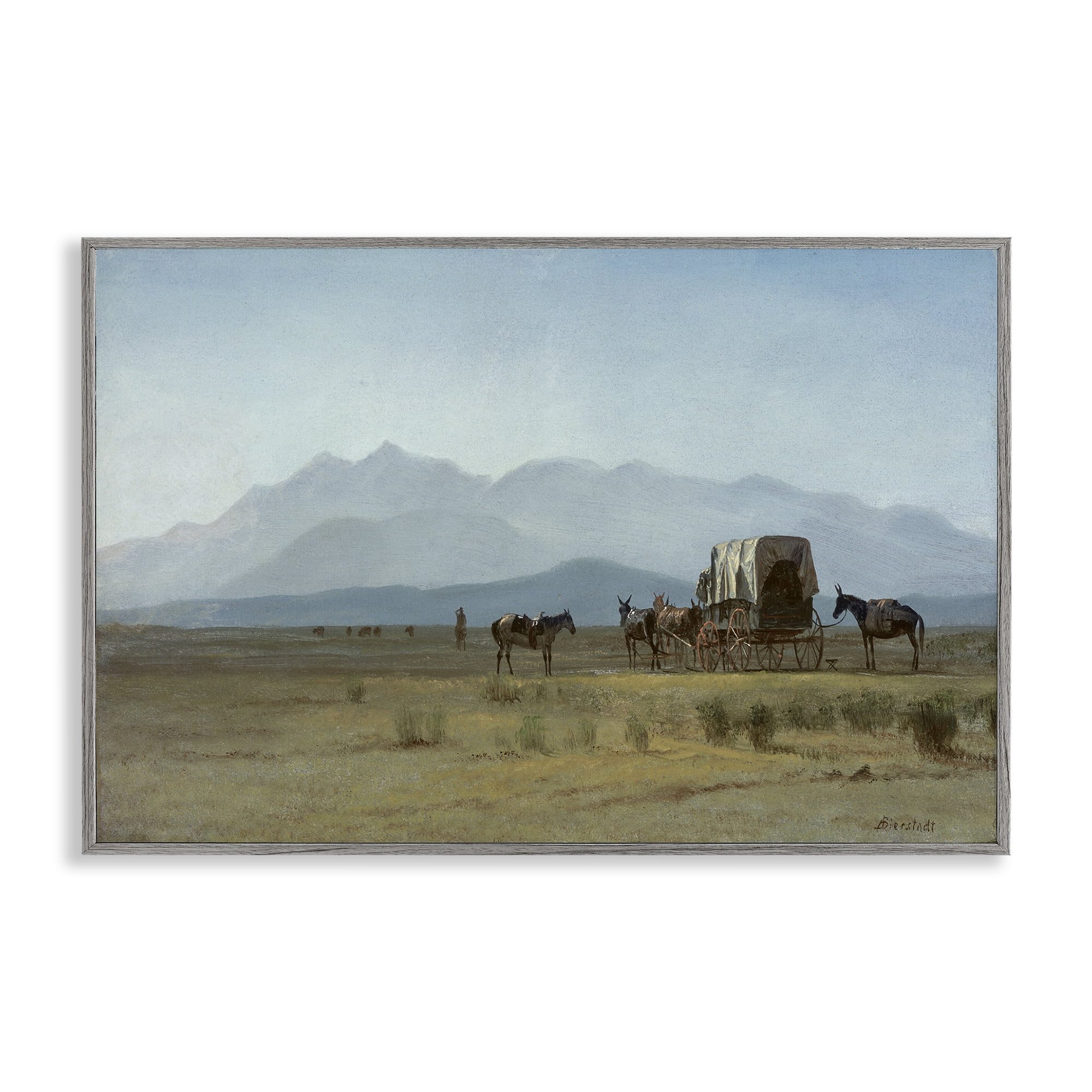 Stupell Industries Classic Bierstadt Surveyor's Wagon Landscape & Nature Painting Gray Framed Art Print Wall Art, 30 x 20