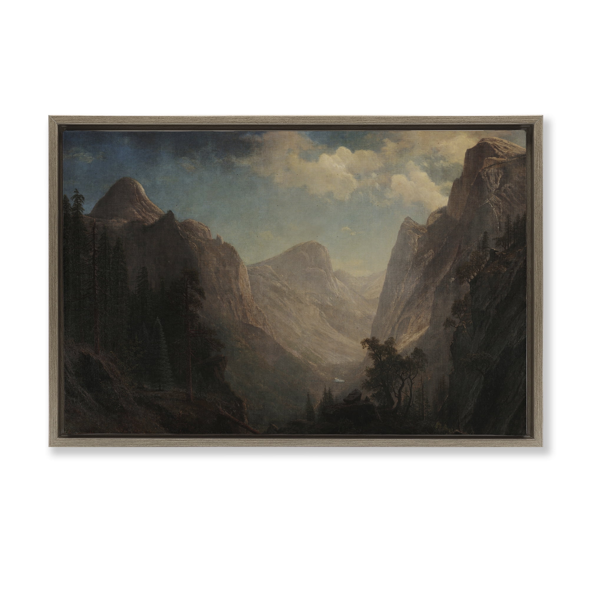 Stupell Industries Classic Bierstadt Valley Landscape Landscape & Nature Painting Brown Floater Framed Canvas Art Print Wall Art, 31 x 21