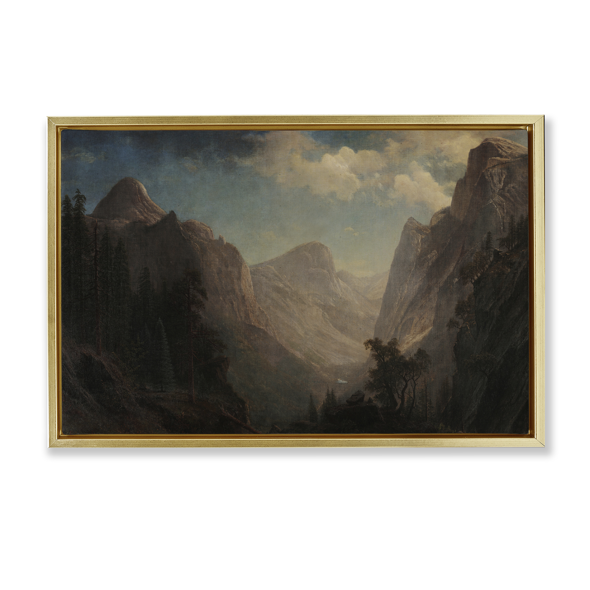 Stupell Industries Classic Bierstadt Valley Landscape Landscape & Nature Painting Gold Floater Framed Canvas Art Print Wall Art, 25 x 17