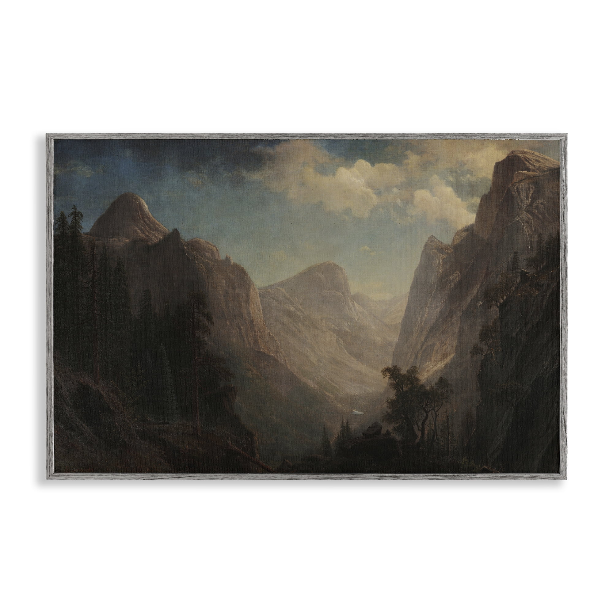 Stupell Industries Classic Bierstadt Valley Landscape Landscape & Nature Painting Gray Framed Art Print Wall Art, 30 x 20