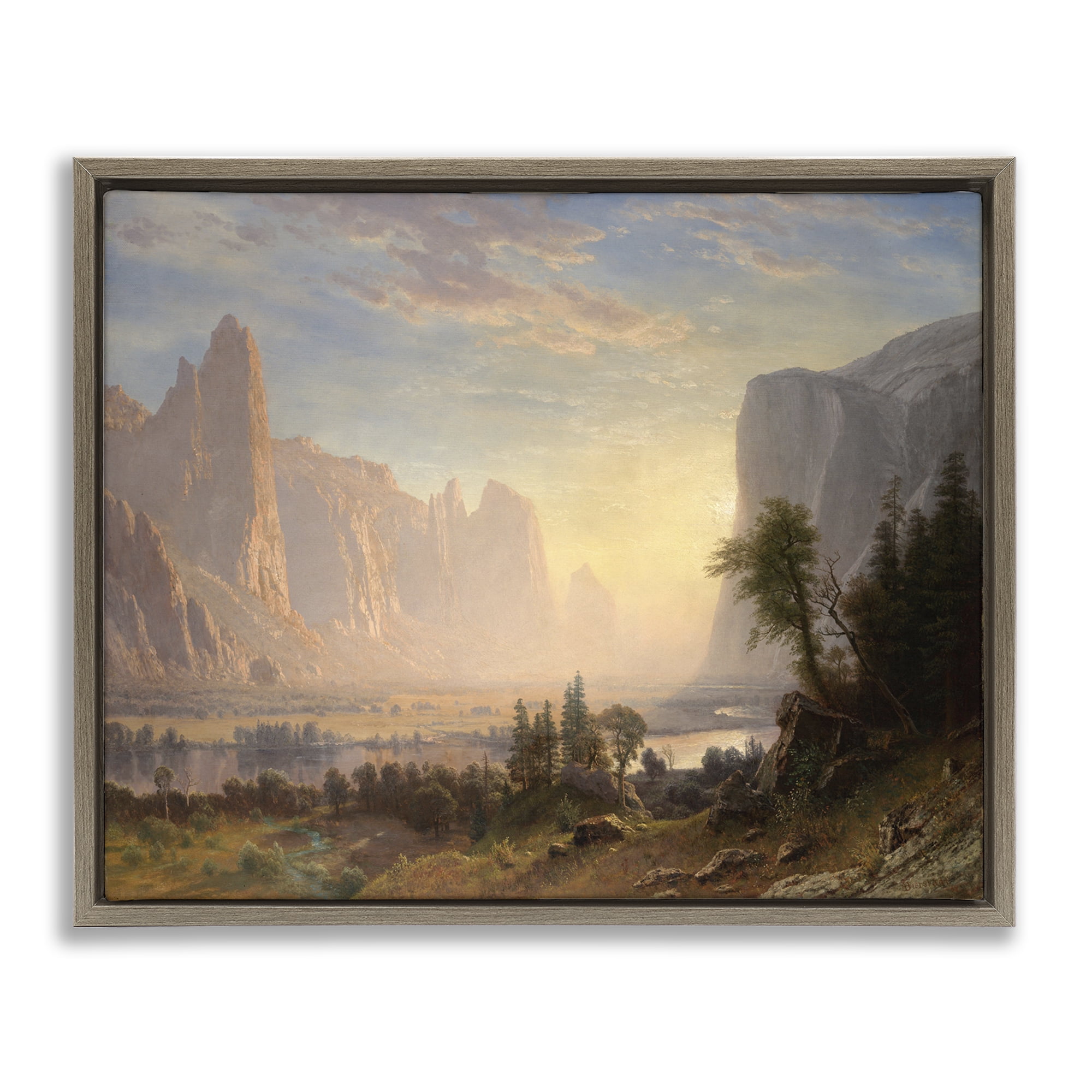 Stupell Industries Classic Bierstadt Valley of Yosemite Landscape & Nature Painting Brown Floater Framed Canvas Art Print Wall Art, 31 x 25