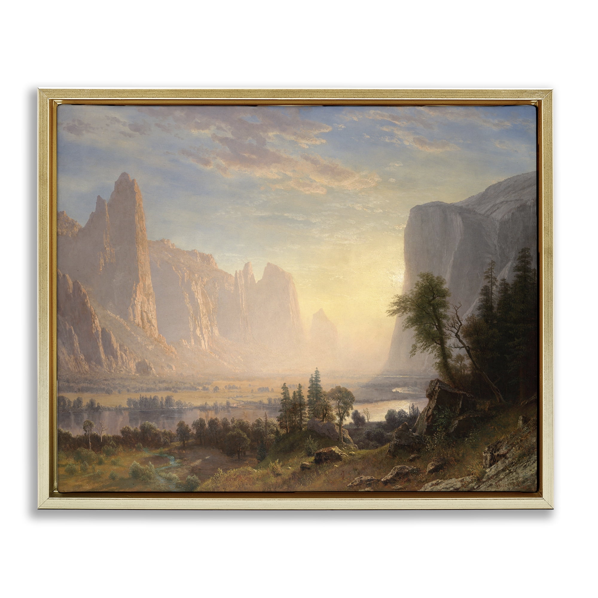 Stupell Industries Classic Bierstadt Valley of Yosemite Landscape & Nature Painting Gold Floater Framed Canvas Art Print Wall Art, 31 x 25