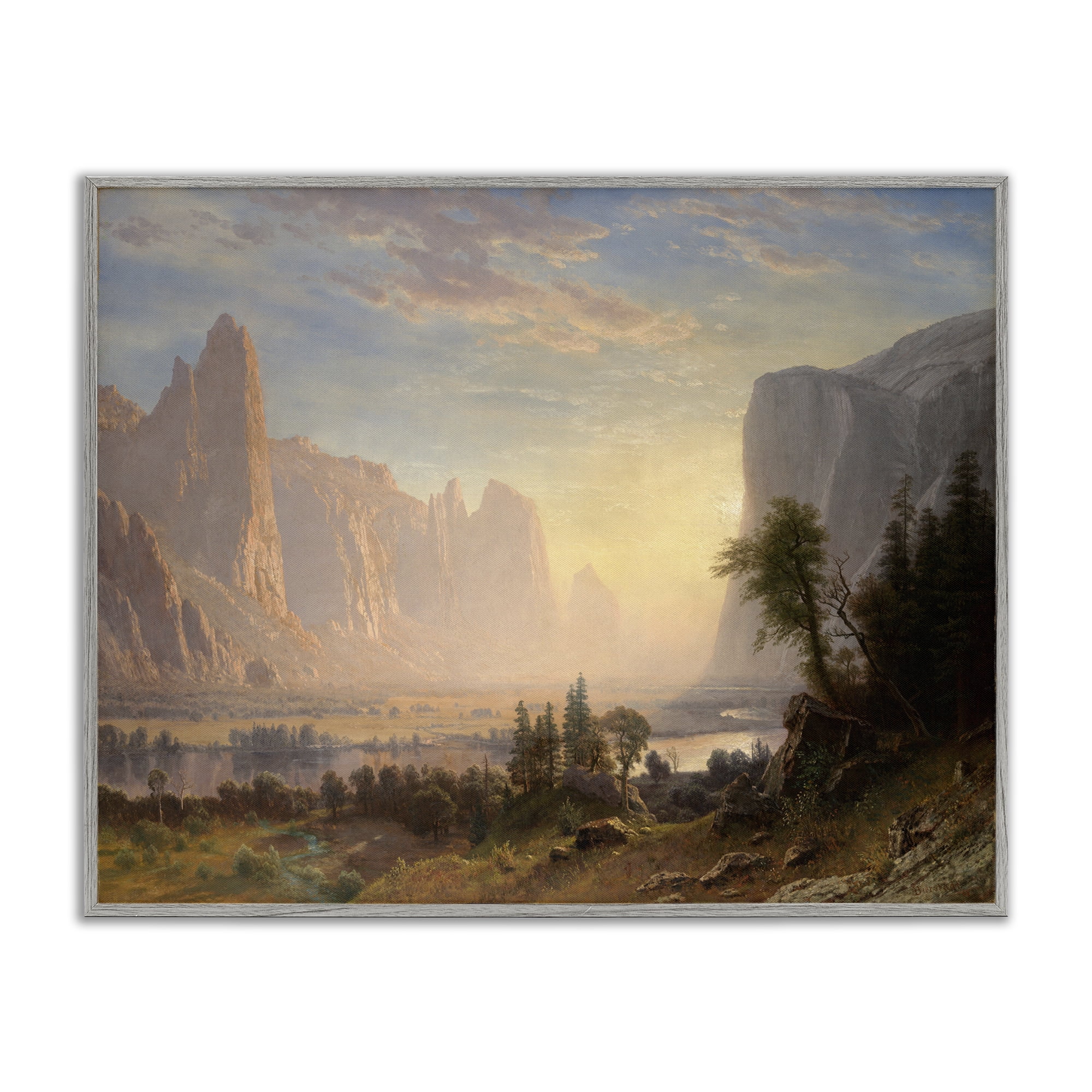Stupell Industries Classic Bierstadt Valley of Yosemite Landscape & Nature Painting Gray Framed Art Print Wall Art, 14 x 11