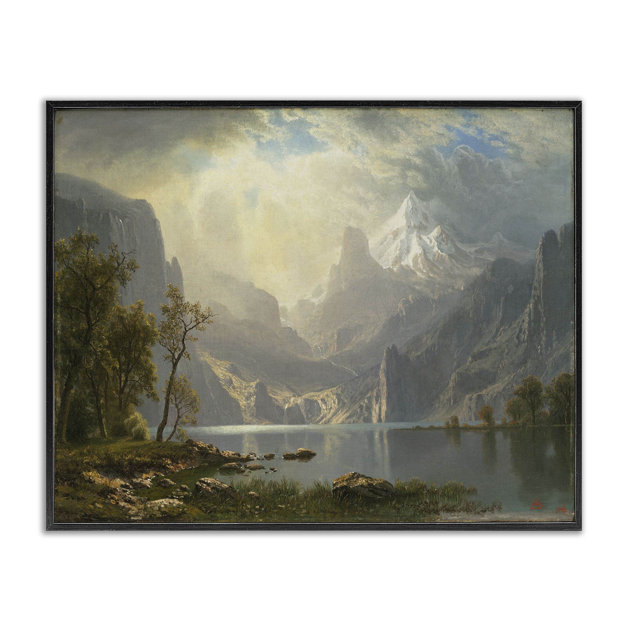 Stupell Industries Classic Bierstadt View on Mountain Landscape & Nature Painting Black Framed Art Print Wall Art, 14 x 11