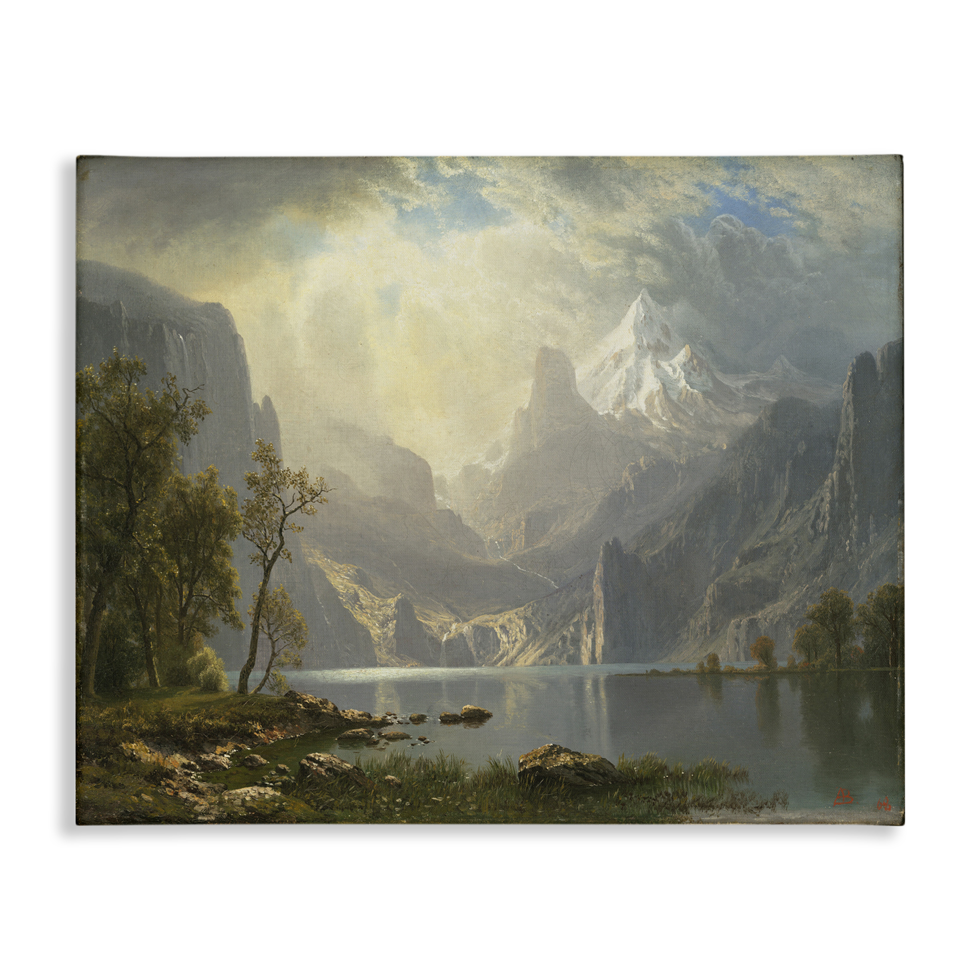 Stupell Industries Classic Bierstadt View on Mountain Landscape & Nature Painting Wrapped Canvas Art Print Wall Art, 30 x 24