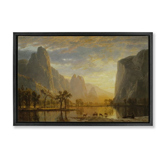 Stupell Industries Classic Bierstadt Yosemite Landscape Landscape & Nature Painting Black Floater Framed Canvas Art Print Wall Art, 25 x 17