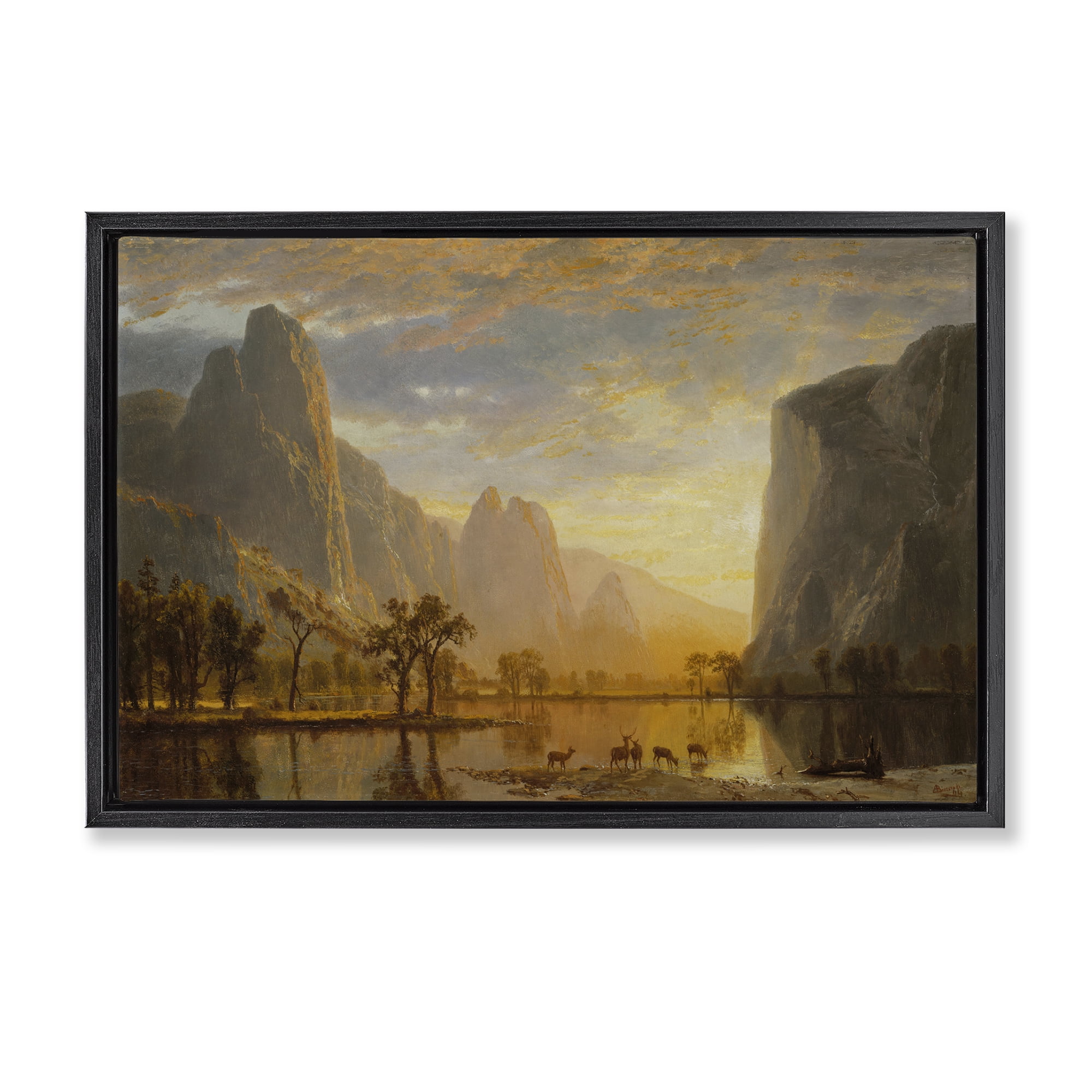 Stupell Industries Classic Bierstadt Yosemite Landscape Landscape & Nature Painting Black Floater Framed Canvas Art Print Wall Art, 31 x 21