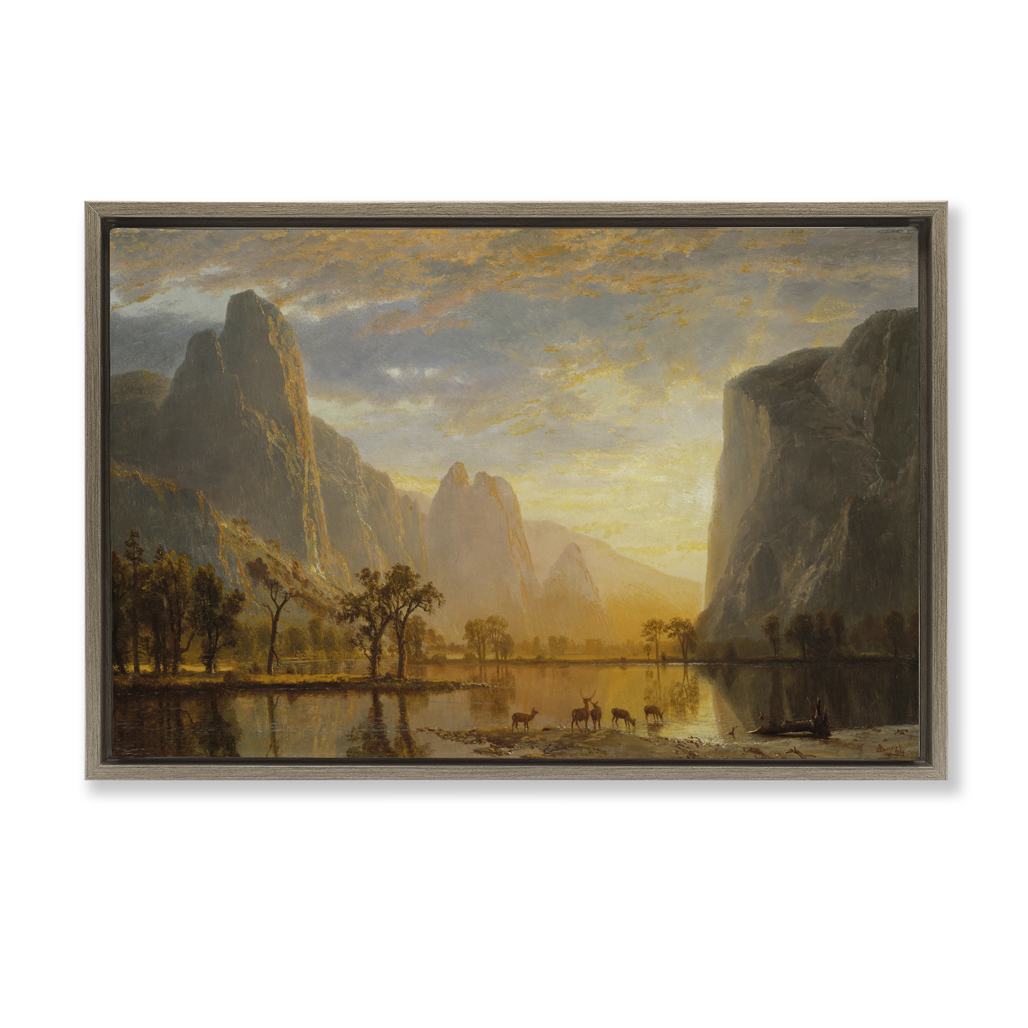 Stupell Industries Classic Bierstadt Yosemite Landscape Landscape & Nature Painting Brown Floater Framed Canvas Art Print Wall Art, 31 x 21