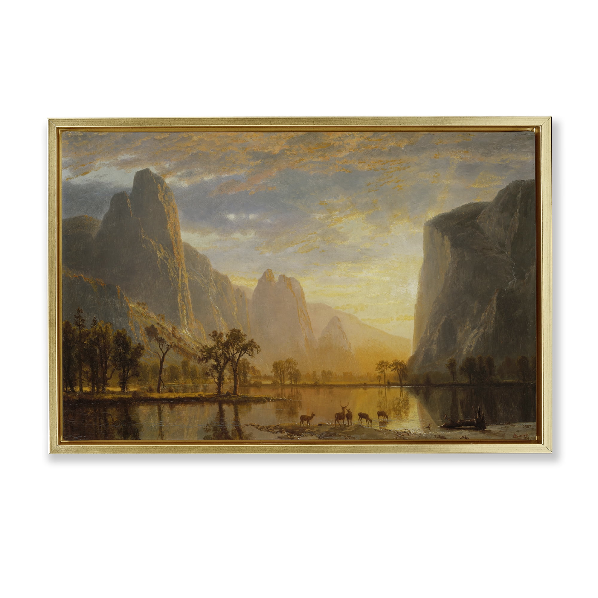 Stupell Industries Classic Bierstadt Yosemite Landscape Landscape & Nature Painting Gold Floater Framed Canvas Art Print Wall Art, 31 x 21