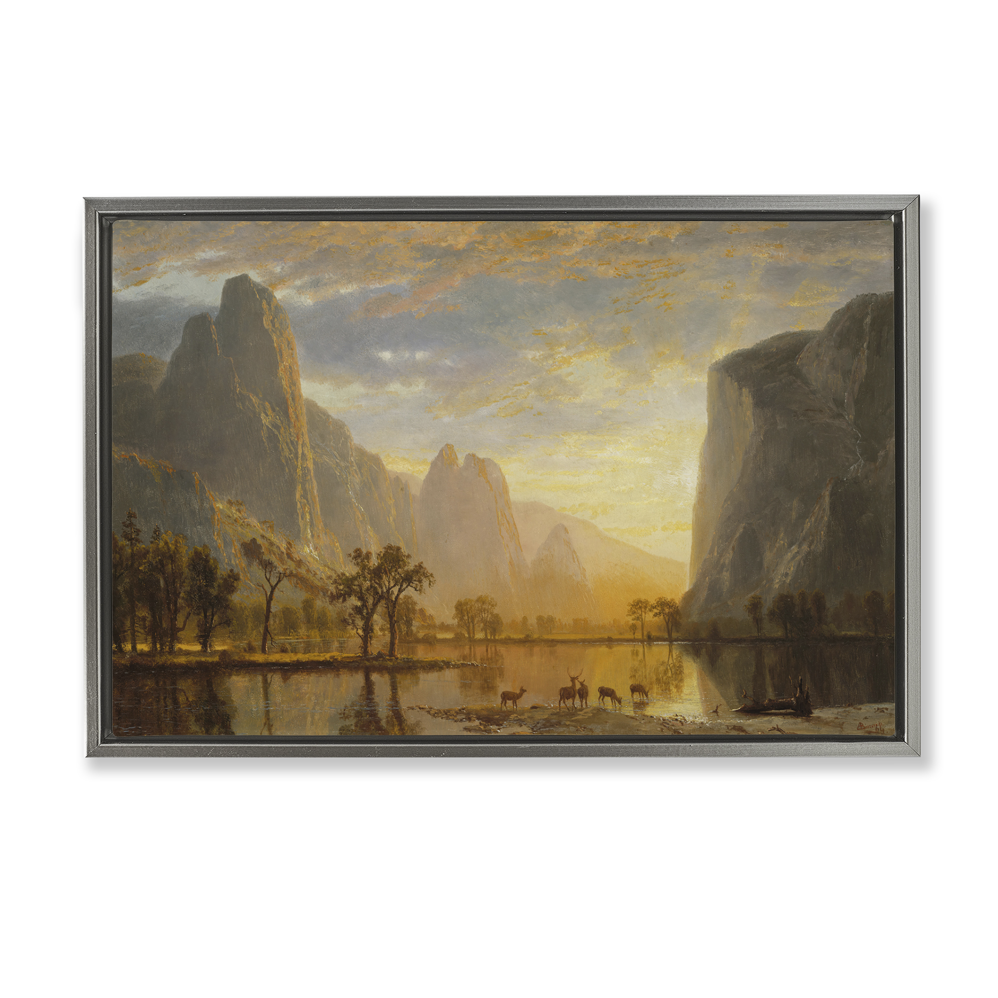Stupell Industries Classic Bierstadt Yosemite Landscape Landscape & Nature Painting Gray Floater Framed Canvas Art Print Wall Art, 31 x 21