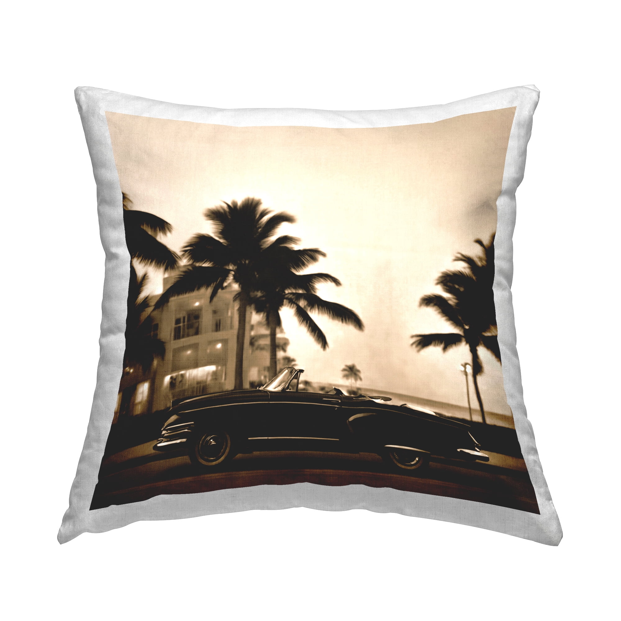 Stupell Industries Classic Black Car & Palms Decorative Printed Throw Pillow Design by Noah Bay.
