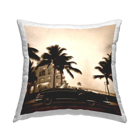 Stupell Industries Classic Black Car & Palms Decorative Printed Throw Pillow Design by Noah Bay.