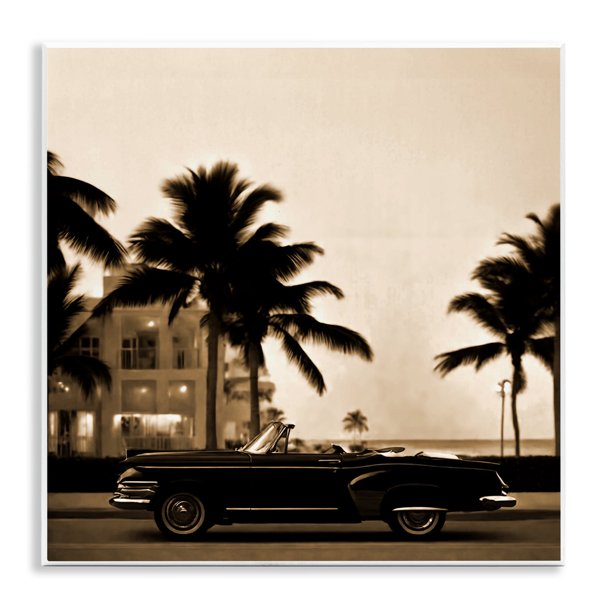 Stupell Industries Classic Black Car & Palms Transportation Painting Unframed Art Print Wall Art, 12 x 12
