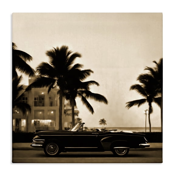 Stupell Industries Classic Black Car & Palms Transportation Painting Wrapped Canvas Art Print Wall Art, 30 x 30