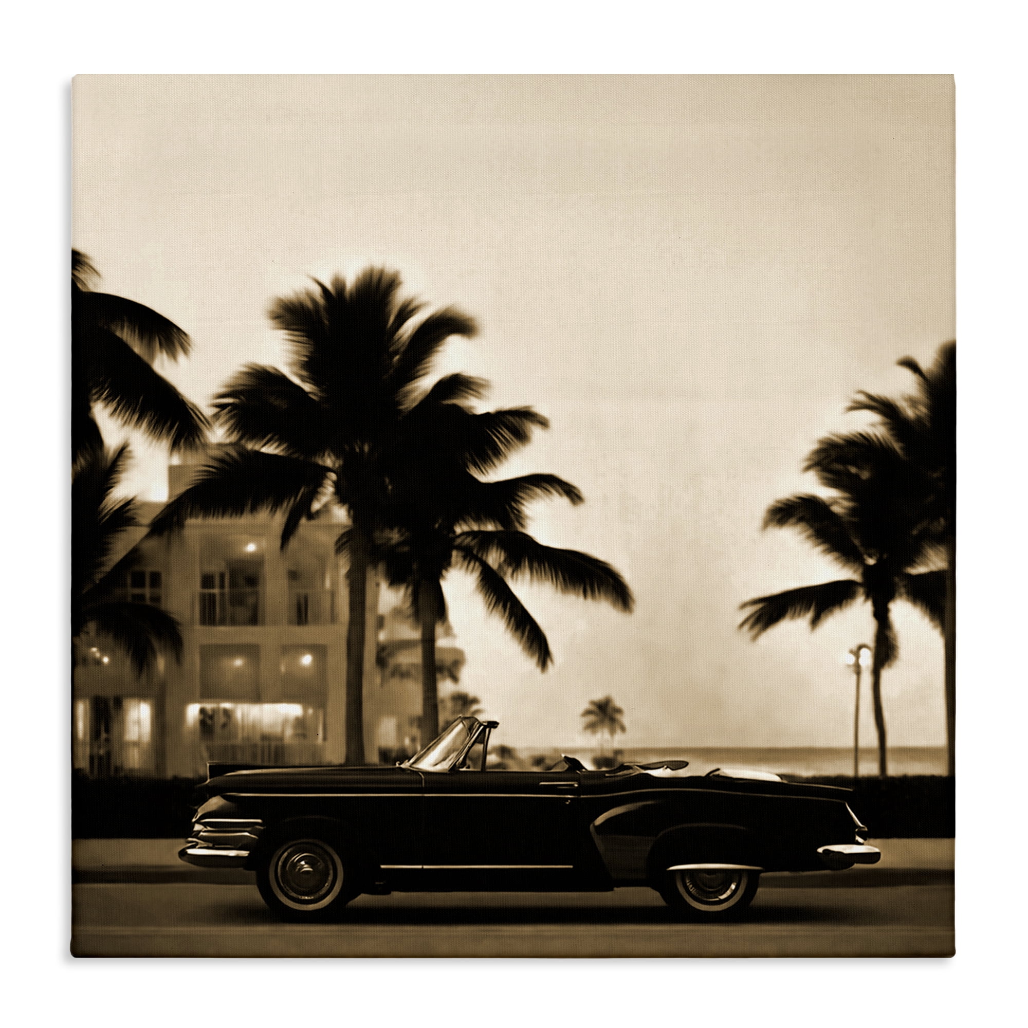 Stupell Industries Classic Black Car & Palms Transportation Painting Wrapped Canvas Art Print Wall Art, 36 x 36
