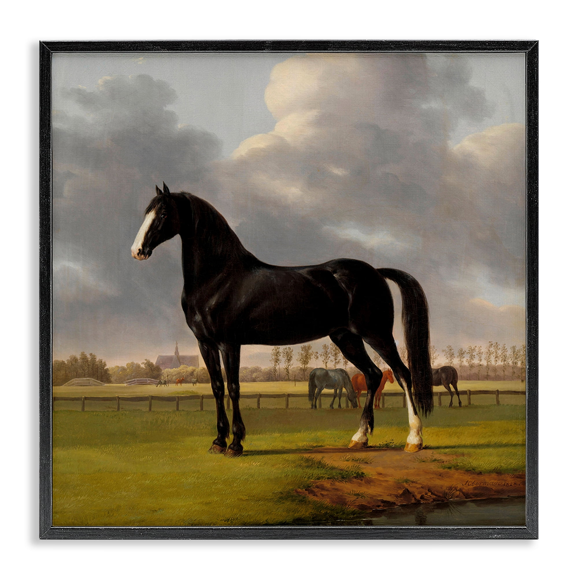 Stupell Industries Classic Black Stallion Animals Painting Black Framed Art Print Wall Art, 17 x 17