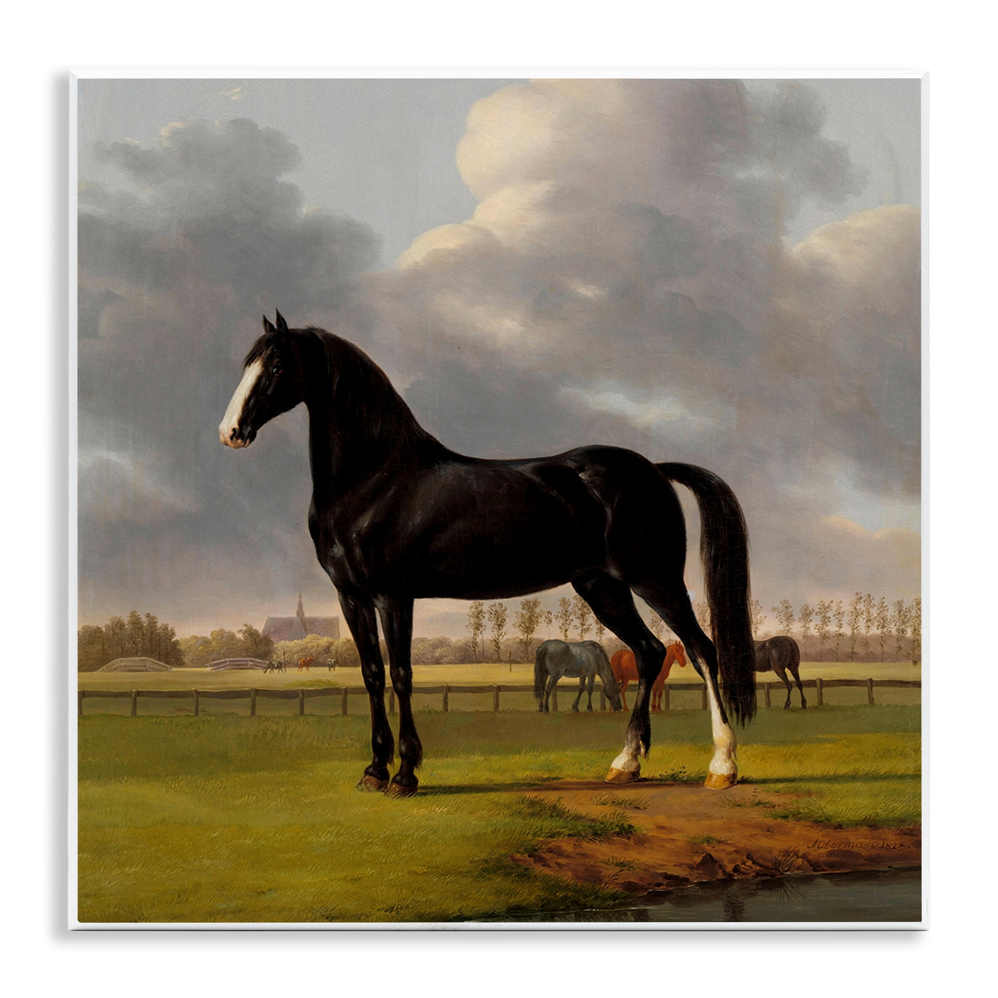 Stupell Industries Classic Black Stallion Animals Painting Unframed Art Print Wall Art, 12 x 12
