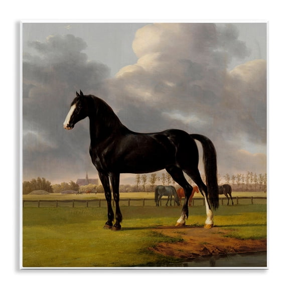 Stupell Industries Classic Black Stallion Animals Painting Unframed Art Print Wall Art, 12 x 12