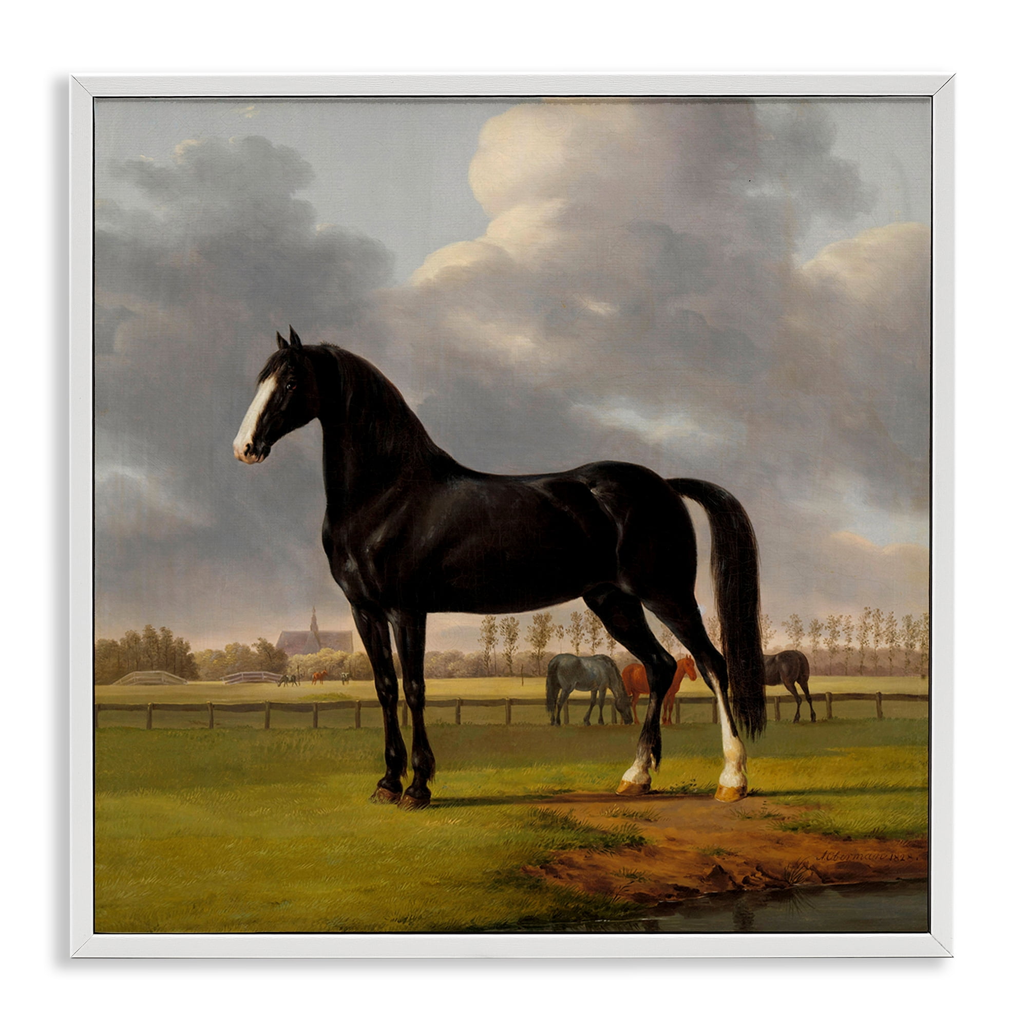 Stupell Industries Classic Black Stallion Animals Painting White Framed Art Print Wall Art, 17 x 17