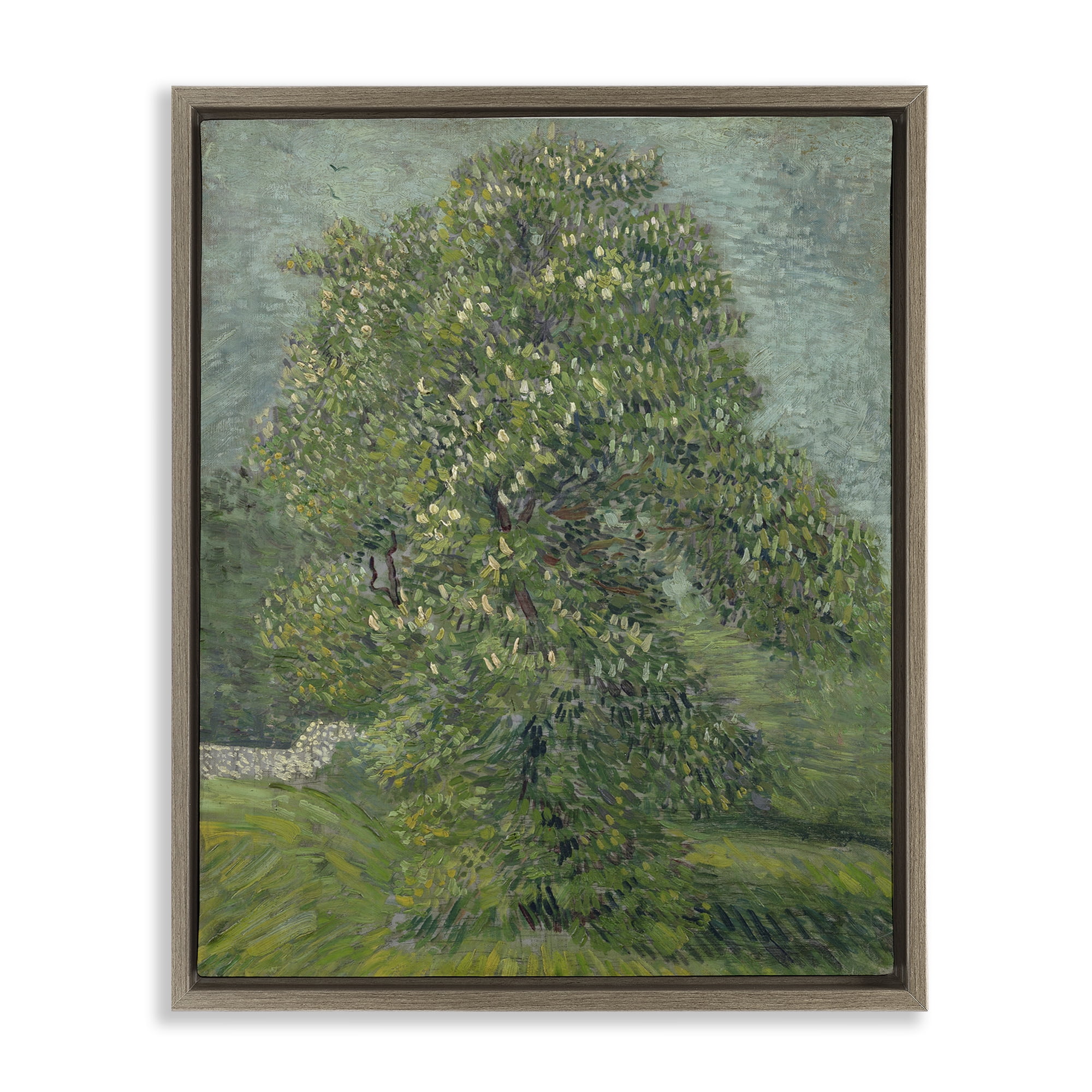 Stupell Industries Classic Blooming Horse Chestnut Landscape & Nature Painting Brown Floater Framed Canvas Art Print Wall Art, 17 x 21