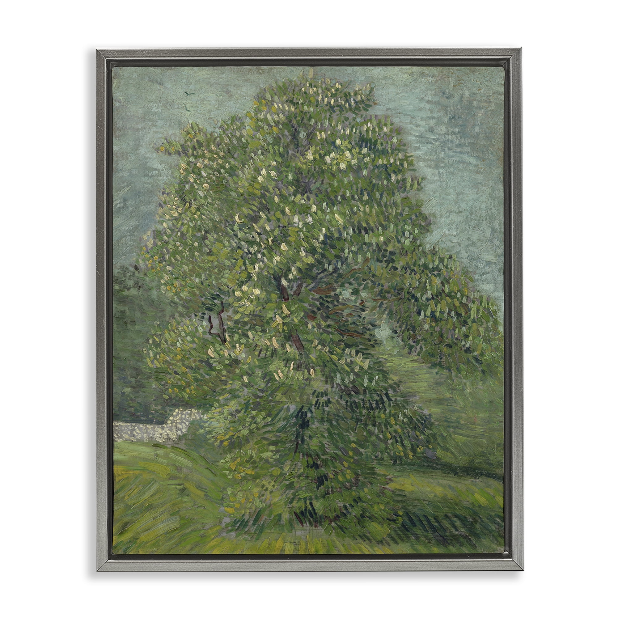 Stupell Industries Classic Blooming Horse Chestnut Landscape & Nature Painting Gray Floater Framed Canvas Art Print Wall Art, 17 x 21