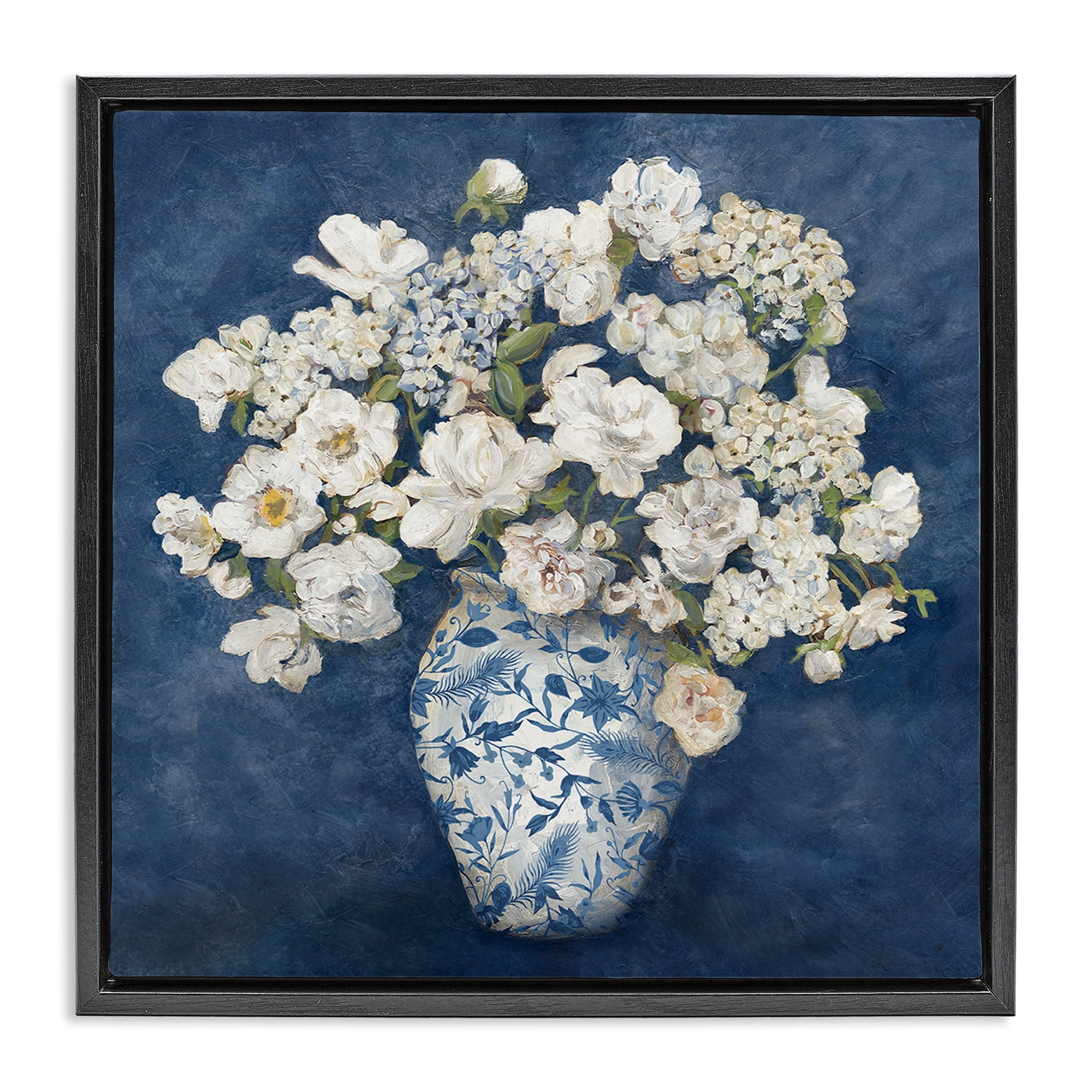 Stupell Industries Classic Blue Chinoiserie Vase Black Framed Floater Canvas Wall Art, design by Charlene Olson