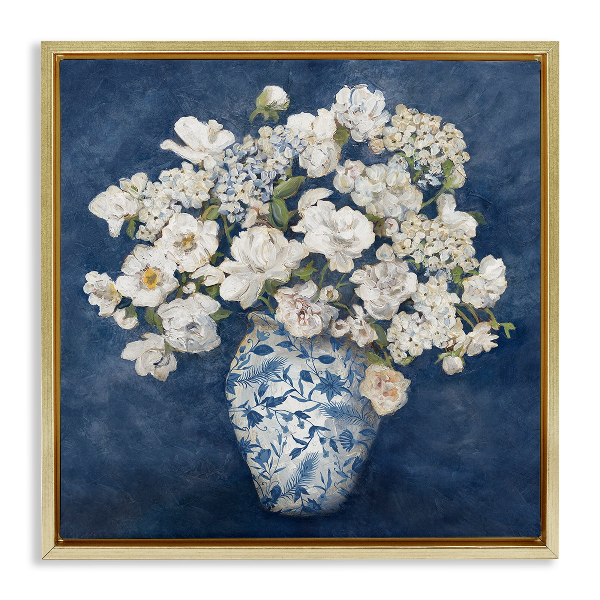 Stupell Industries Classic Blue Chinoiserie Vase Gold Framed Floater Canvas Wall Art, design by Charlene Olson