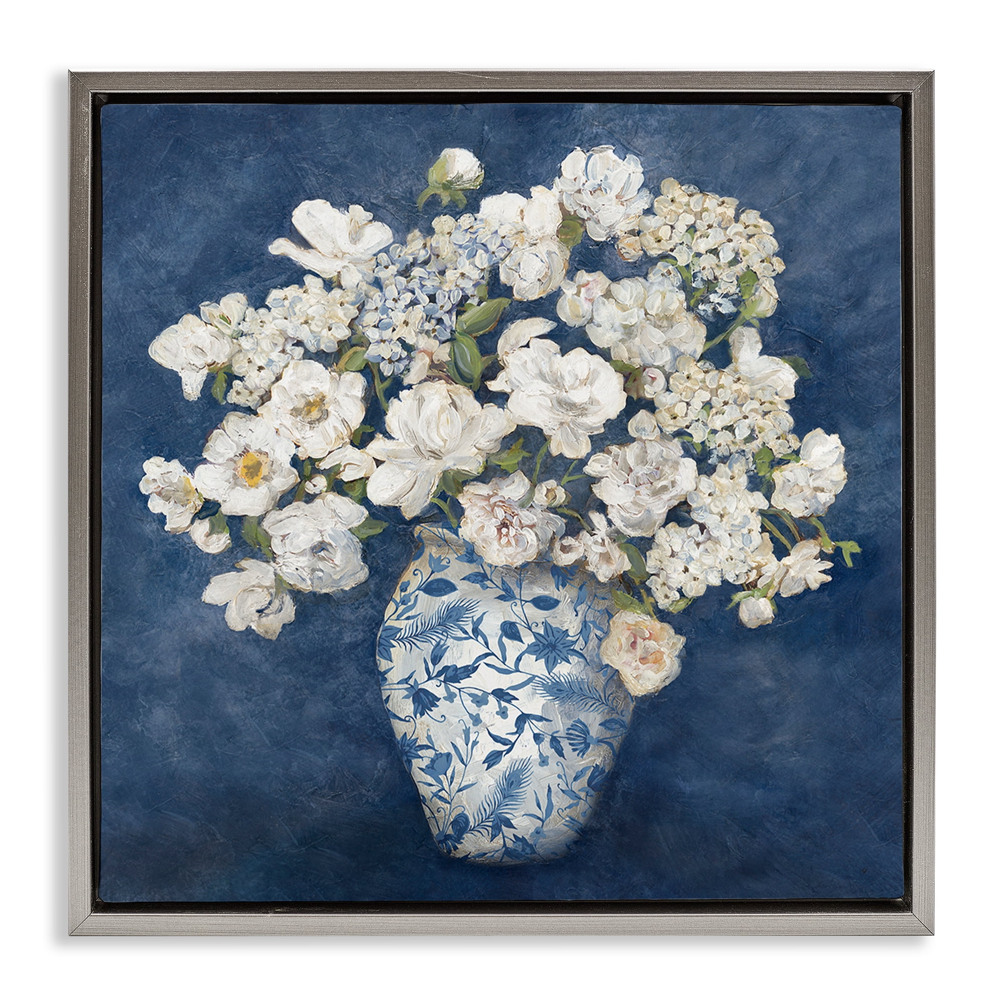 Stupell Industries Classic Blue Chinoiserie Vase Gray Framed Floater Canvas Wall Art, design by Charlene Olson